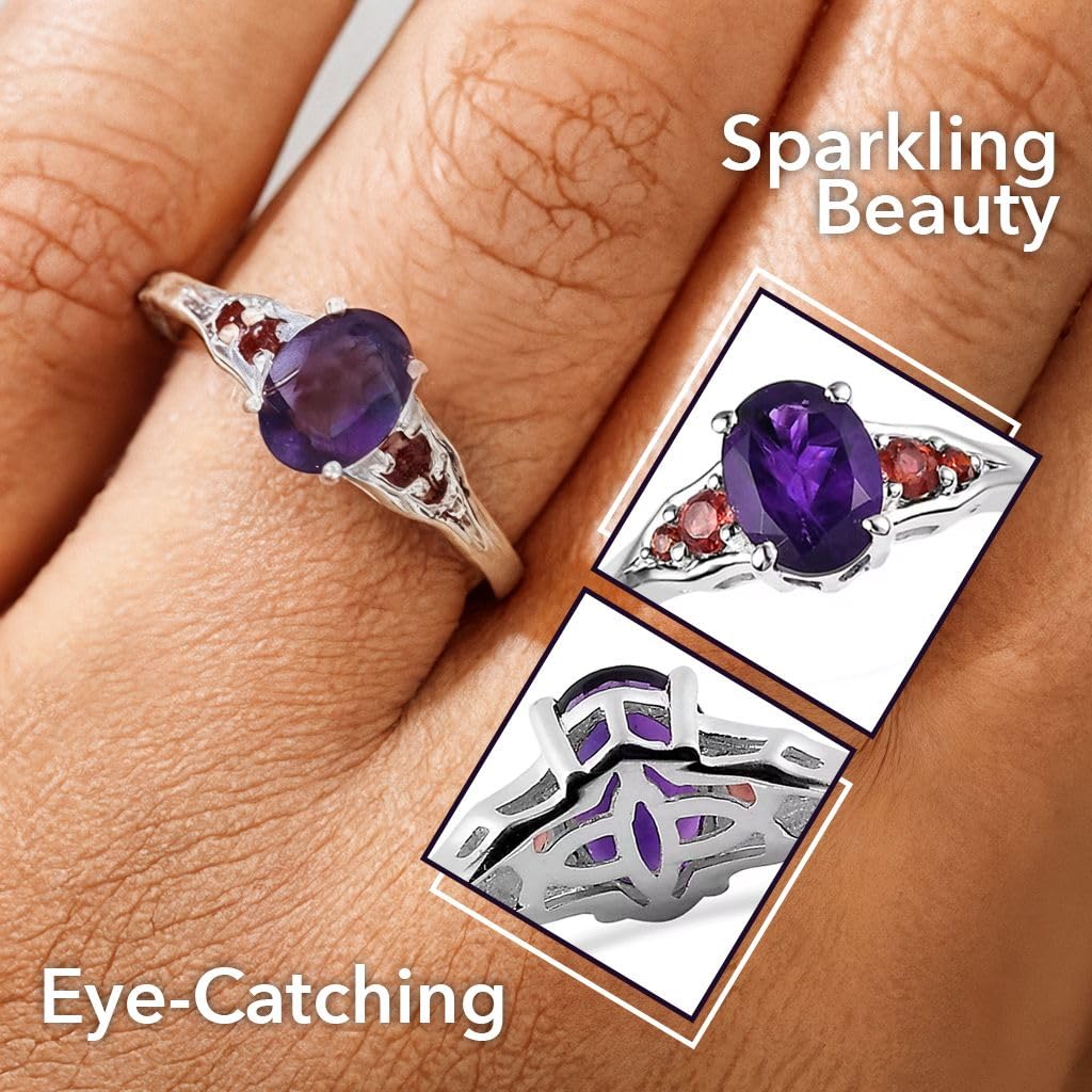 SHOP LC DELIVERING JOY Garnet Amethyst Rings for Women - 925 Sterling Silver Garnet Rings for Women - Gemstone Birthstone Jewelry Trendy Fashion - Red Purple Ring Gifts for Women - Image 5