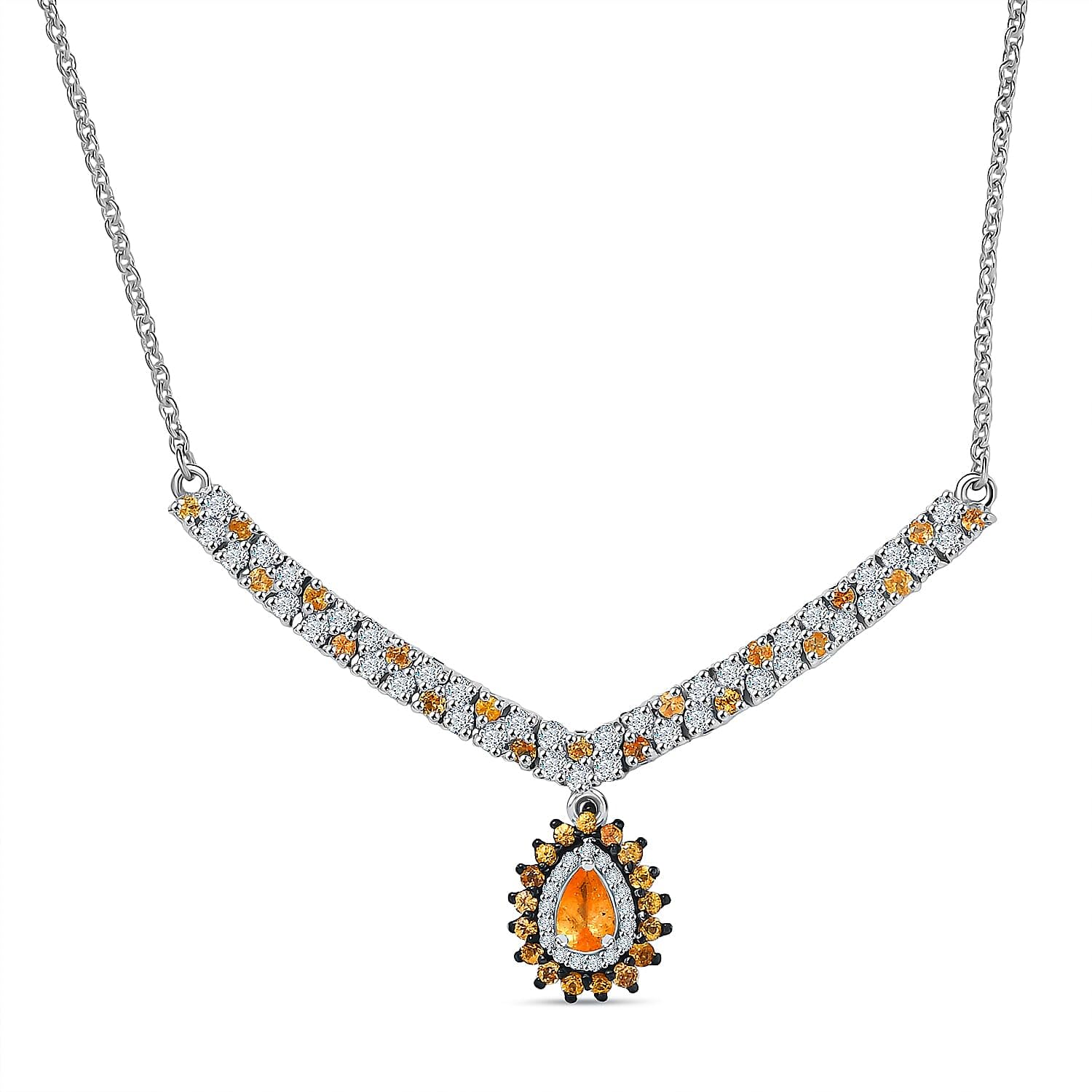 SHOP LC DELIVERING JOY Garnet and Moissanite 2.35 ctw Kindled Curve Necklace 18 Inches in Rhodium Over Sterling Silver Christmas Gifts