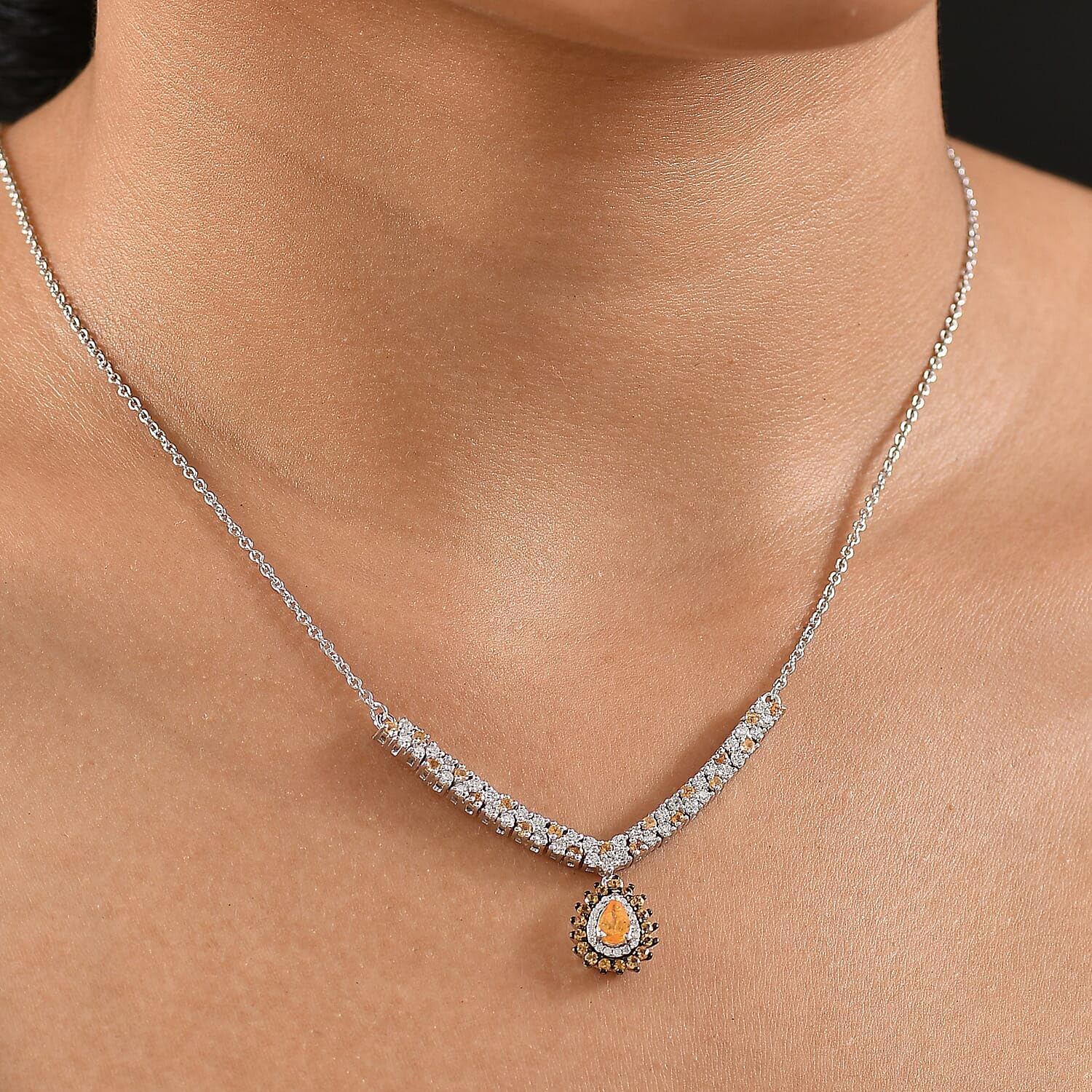 SHOP LC DELIVERING JOY Garnet and Moissanite 2.35 ctw Kindled Curve Necklace 18 Inches in Rhodium Over Sterling Silver Christmas Gifts - Image 2