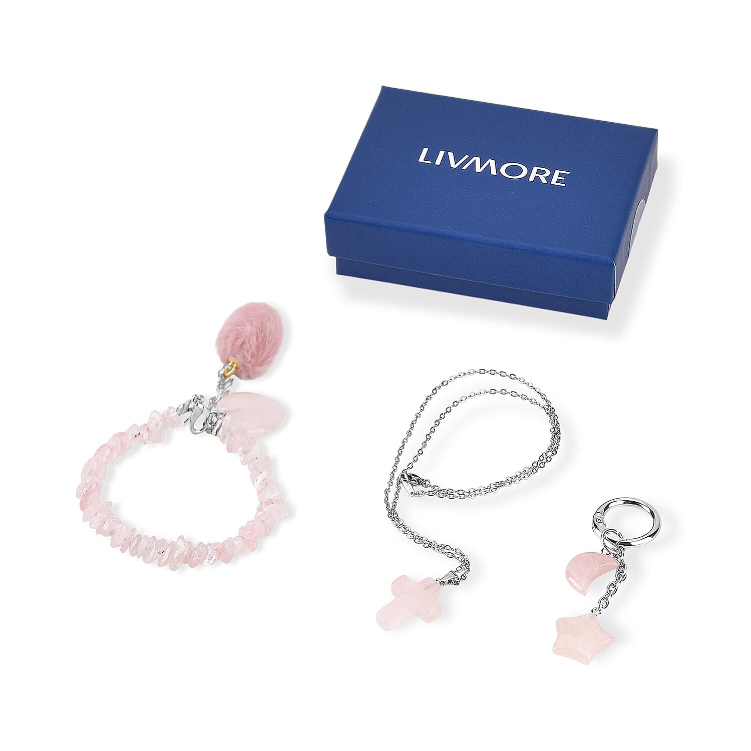 SHOP LC DELIVERING JOY Green Aventurine Gemstone Gift Set of 3 Keyring, Beaded Bracelet and Cross Necklace 18 Inches - Image 3