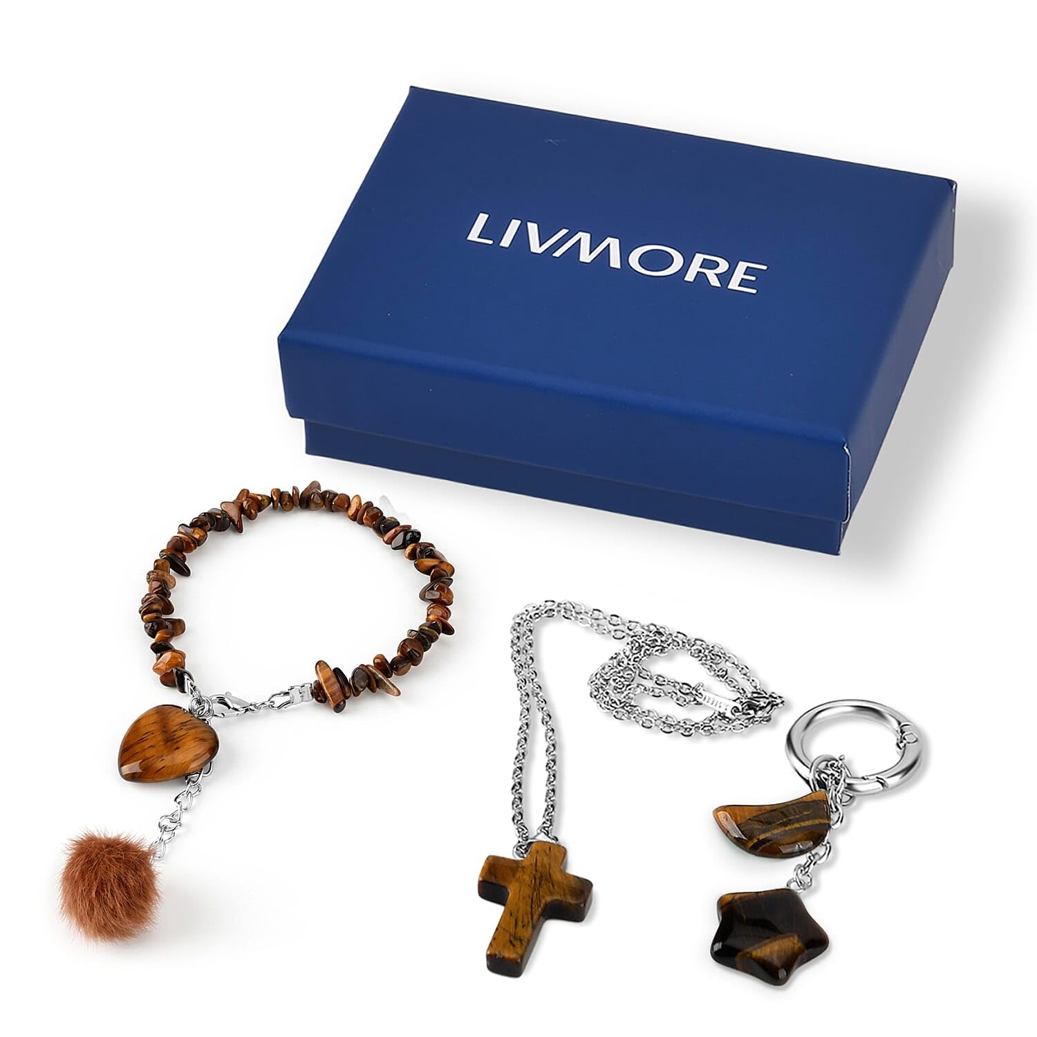 SHOP LC DELIVERING JOY Green Aventurine Gemstone Gift Set of 3 Keyring, Beaded Bracelet and Cross Necklace 18 Inches - Image 3