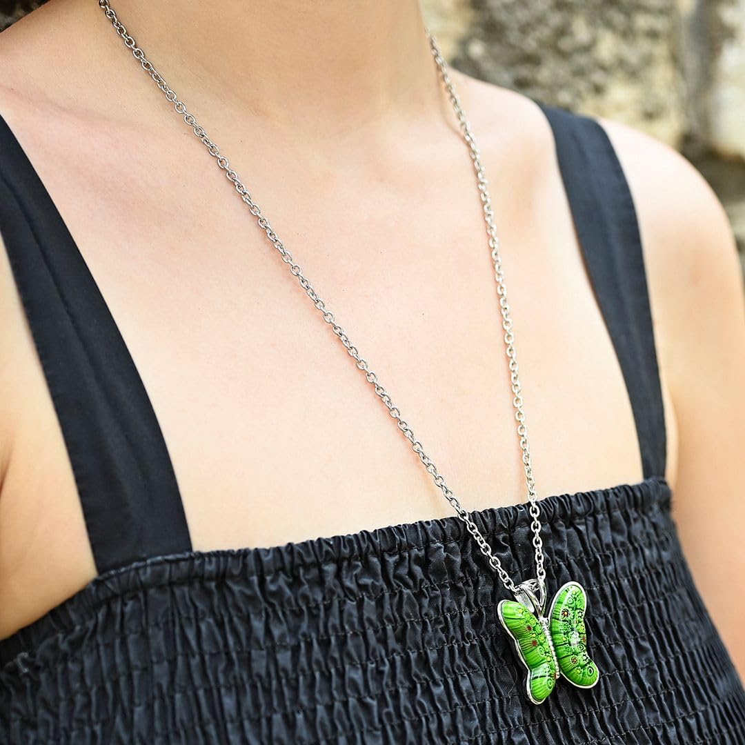 SHOP LC DELIVERING JOY Green Dainty Butterfly Necklace for Women Murano Style Millefiori Glass Cute Aesthetic Beach Jewelry Friendship Women for Friend Mom 24" Birthday Christmas Gifts - Image 4