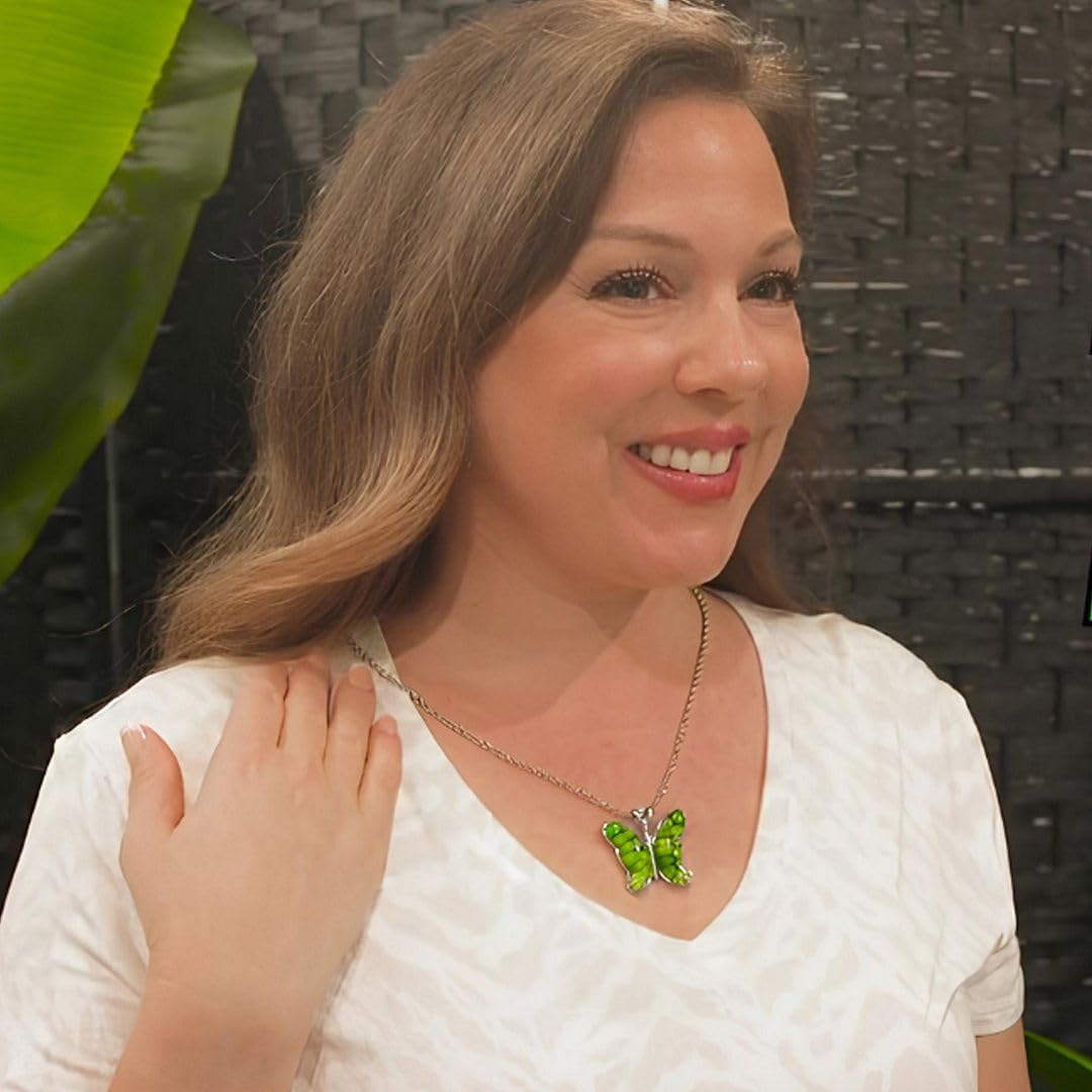 SHOP LC DELIVERING JOY Green Dainty Butterfly Necklace for Women Murano Style Millefiori Glass Cute Aesthetic Beach Jewelry Friendship Women for Friend Mom 24" Birthday Christmas Gifts - Image 5