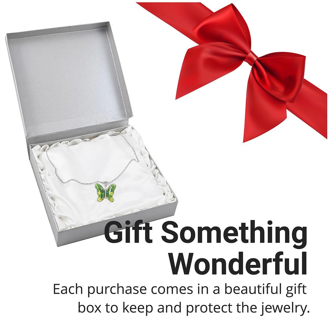 SHOP LC DELIVERING JOY Green Dainty Butterfly Necklace for Women Murano Style Millefiori Glass Cute Aesthetic Beach Jewelry Friendship Women for Friend Mom 24" Birthday Christmas Gifts - Image 6