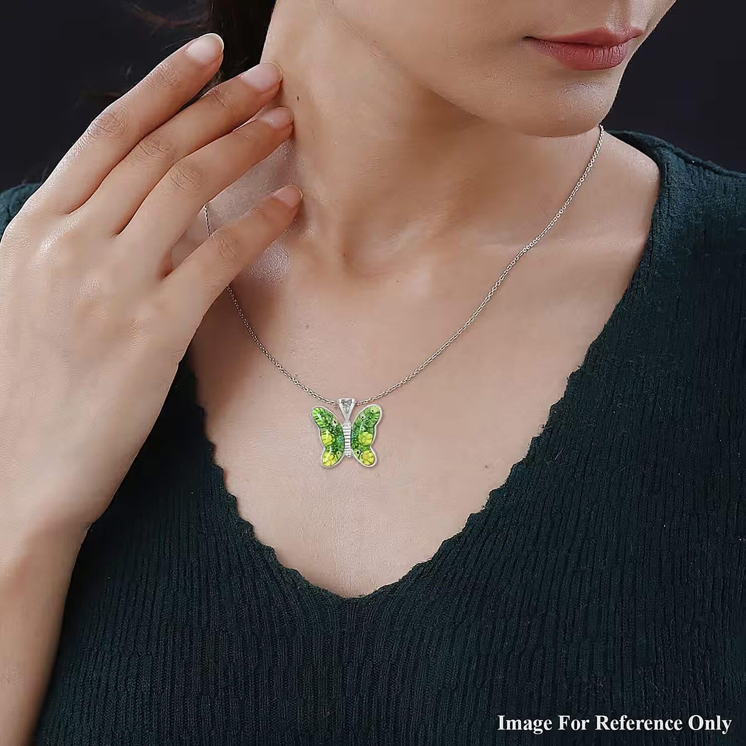 SHOP LC DELIVERING JOY Green Dainty Butterfly Necklace for Women Murano Style Millefiori Glass Cute Aesthetic Beach Jewelry Friendship Women for Friend Mom 24" Birthday Christmas Gifts - Image 8