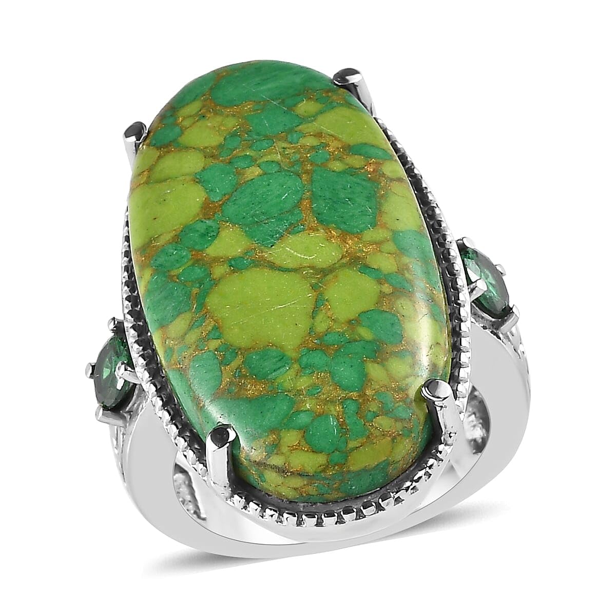 SHOP LC DELIVERING JOY Green Turquoise and Green Cubic Zirconia 16.75 ctw Ring in Stainless Steel Size 11 Christmas Gifts