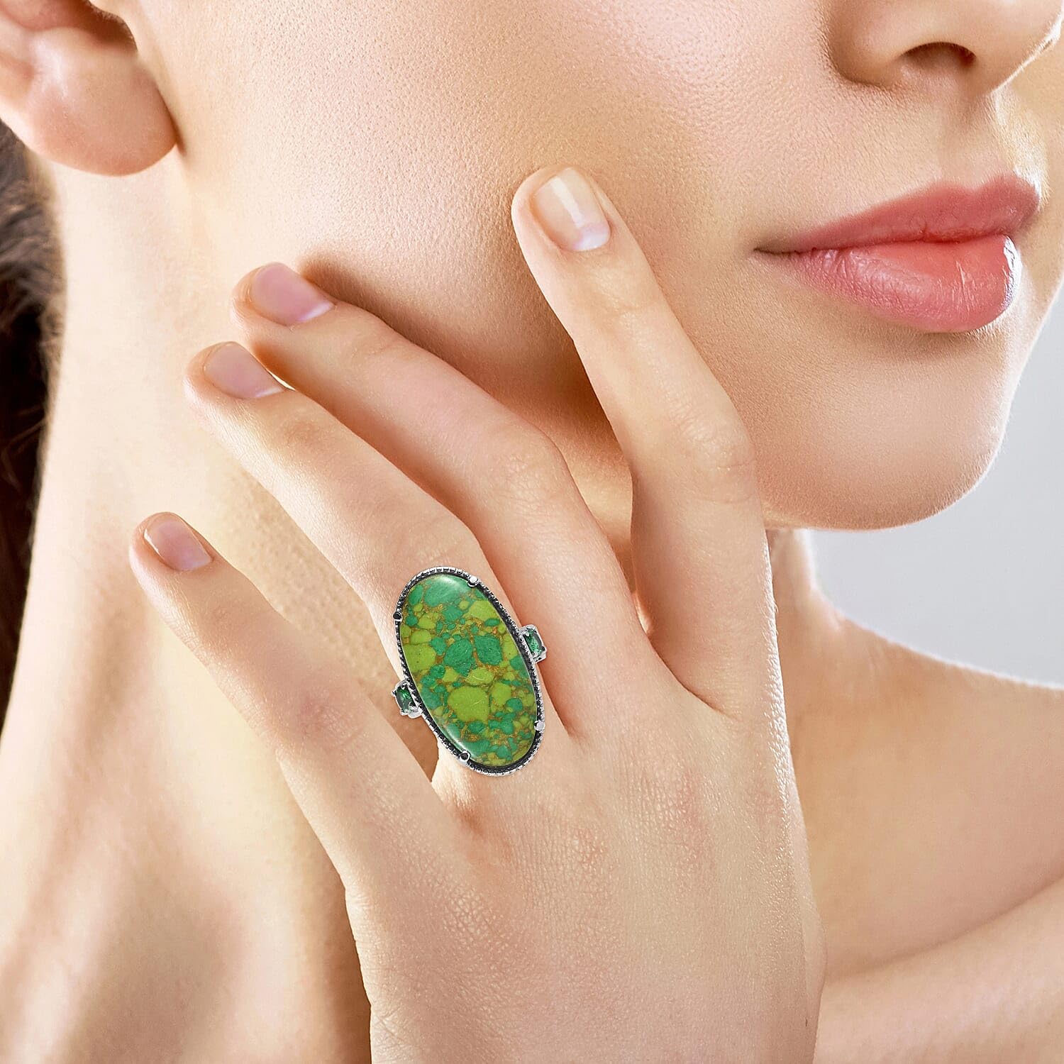 SHOP LC DELIVERING JOY Green Turquoise and Green Cubic Zirconia 16.75 ctw Ring in Stainless Steel Size 11 Christmas Gifts - Image 2