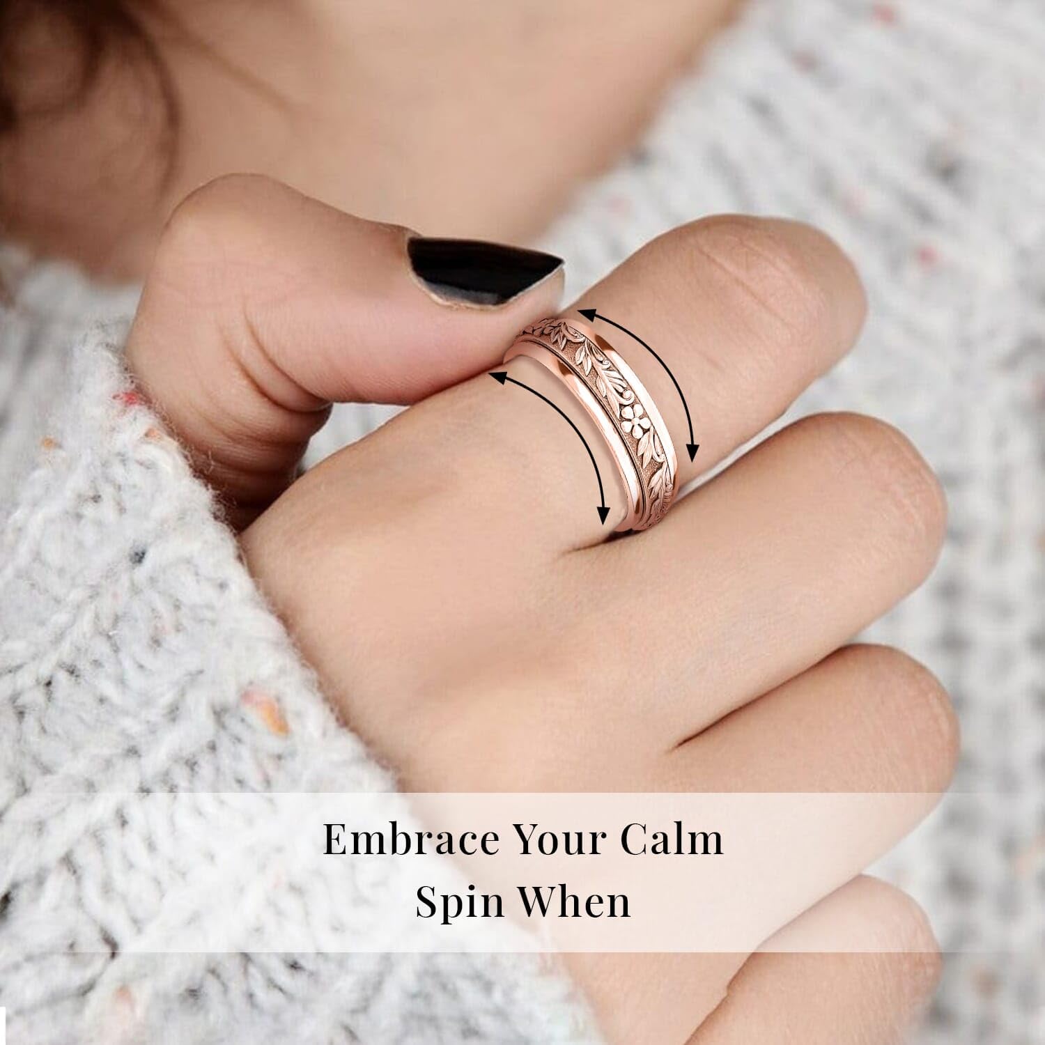 SHOP LC DELIVERING JOY Handmade 925 Sterling Silver Spinner Anxiety Ring for Women Birthday Christmas Gifts for Women - Image 2