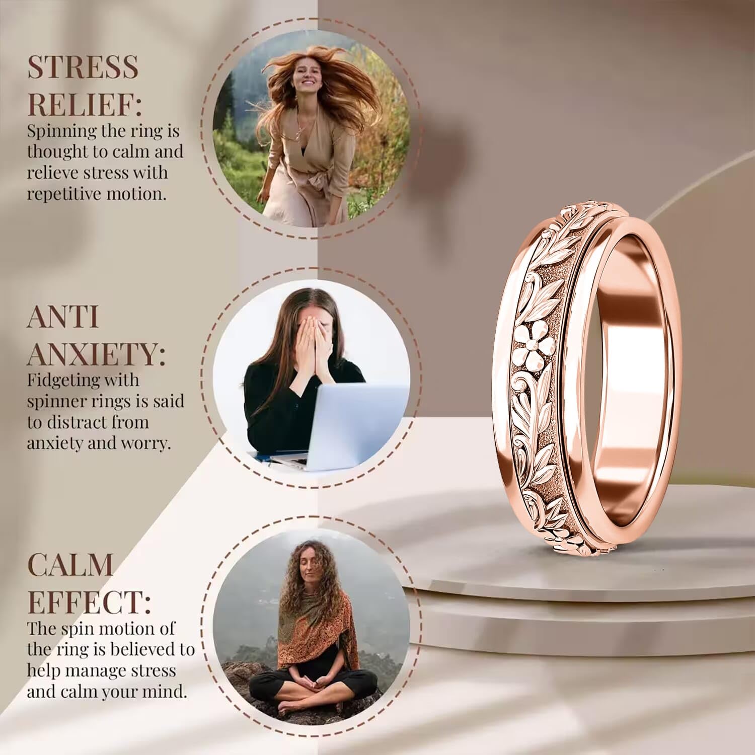 SHOP LC DELIVERING JOY Handmade 925 Sterling Silver Spinner Anxiety Ring for Women Birthday Christmas Gifts for Women - Image 3