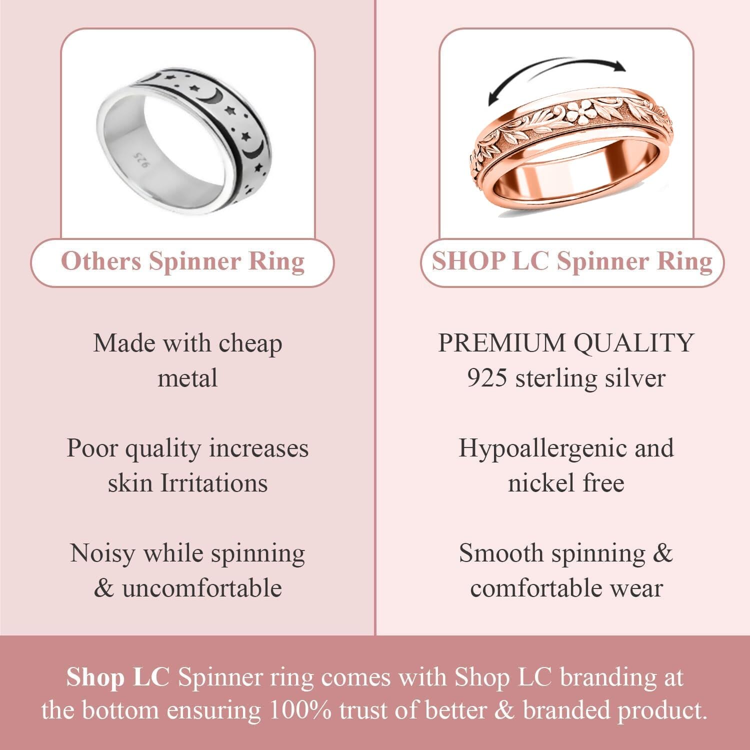 SHOP LC DELIVERING JOY Handmade 925 Sterling Silver Spinner Anxiety Ring for Women Birthday Christmas Gifts for Women - Image 6