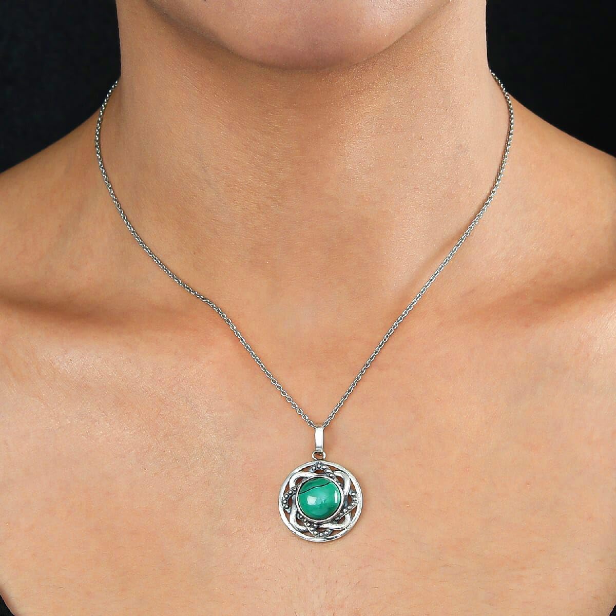 SHOP LC DELIVERING JOY Handmade Green Malachite Statement Pendant Necklace 925 Sterling Silver Women Jewelry Birthday Christmas Gifts for Women - Image 2