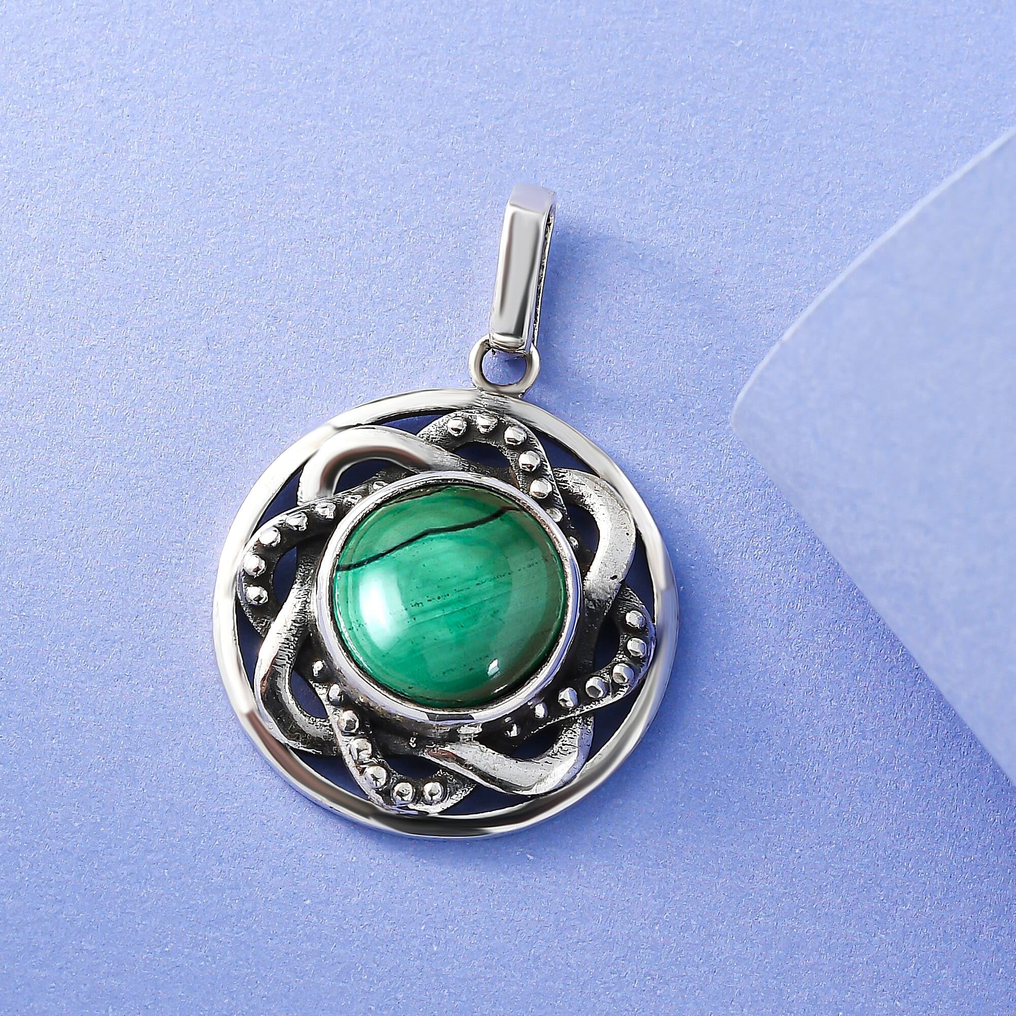 SHOP LC DELIVERING JOY Handmade Green Malachite Statement Pendant Necklace 925 Sterling Silver Women Jewelry Birthday Christmas Gifts for Women - Image 4