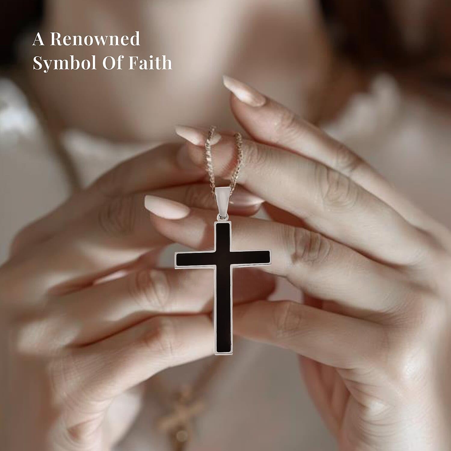 SHOP LC DELIVERING JOY Healing Pain Relief Black Shungite Inlay Cross Pendant Necklace size 24" Stainless Steel Catholic Faith Christian Religious Birthday Jewelry Birthday Christmas Gifts for Women - Image 5