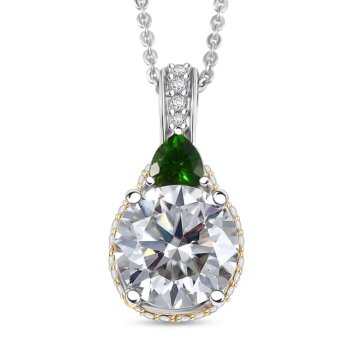 SHOP LC DELIVERING JOY Heart and Arrow Cut Moissanite and Chrome Diopside 3.65 ctw Pendant Necklace in 18K Vermeil Yellow Gold and Rhodium Over Sterling Silver 20 Inches Christmas Gifts