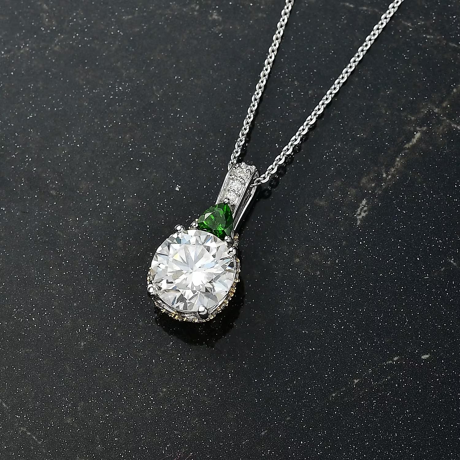SHOP LC DELIVERING JOY Heart and Arrow Cut Moissanite and Chrome Diopside 3.65 ctw Pendant Necklace in 18K Vermeil Yellow Gold and Rhodium Over Sterling Silver 20 Inches Christmas Gifts - Image 2