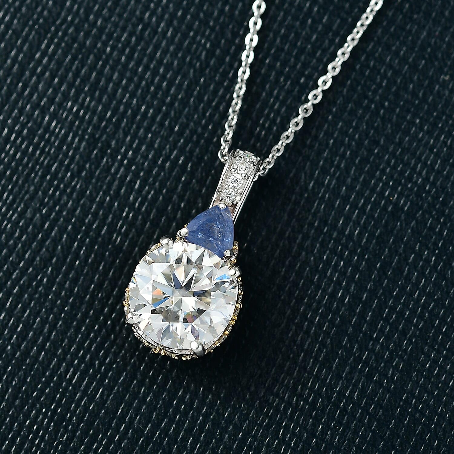 SHOP LC DELIVERING JOY Heart and Arrow Cut Moissanite and Masoala Sapphire D 4.70 ctw Pendant Necklace in 18K Vermeil Yellow Gold and Rhodium Over Sterling Silver 20 Inches Christmas Gifts