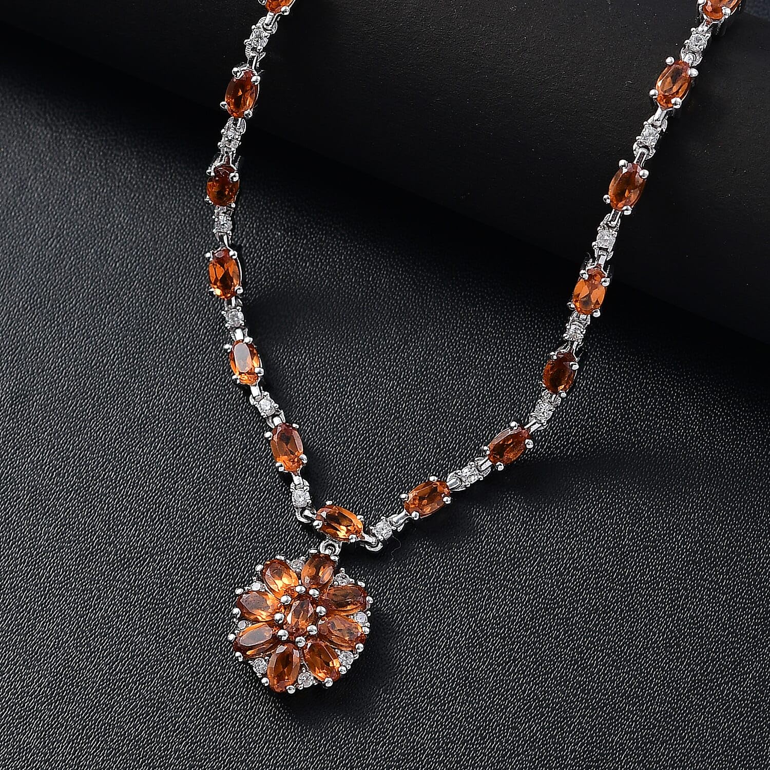 SHOP LC DELIVERING JOY Hessonite Garnet White Zircon 925 Sterling Silver Rhodium Plated Necklace for Women Jewelry Birthday Christmas Gifts Size 18" Ct 7.3 - Image 2