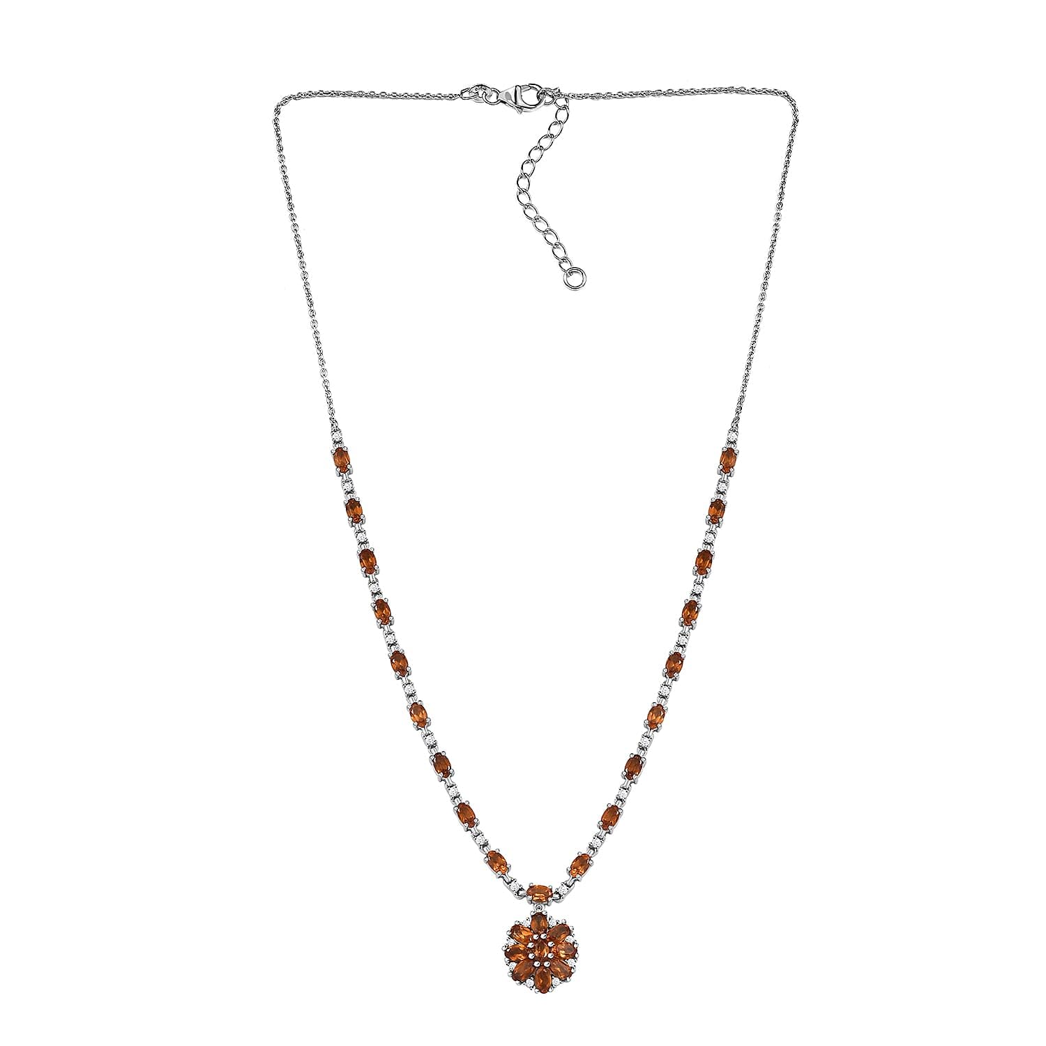 SHOP LC DELIVERING JOY Hessonite Garnet White Zircon 925 Sterling Silver Rhodium Plated Necklace for Women Jewelry Birthday Christmas Gifts Size 18" Ct 7.3 - Image 4
