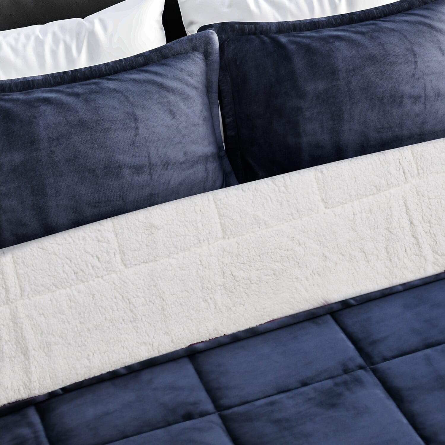 SHOP LC DELIVERING JOY Homesmart Gray 3 Layer Quilted Microfiber Flannel Sherpa Reversible Comforter Set of 2 Shams Breathable Durable Ultra Soft Warm Cozy Winter Bedding Set Birthday Gifts - Image 4
