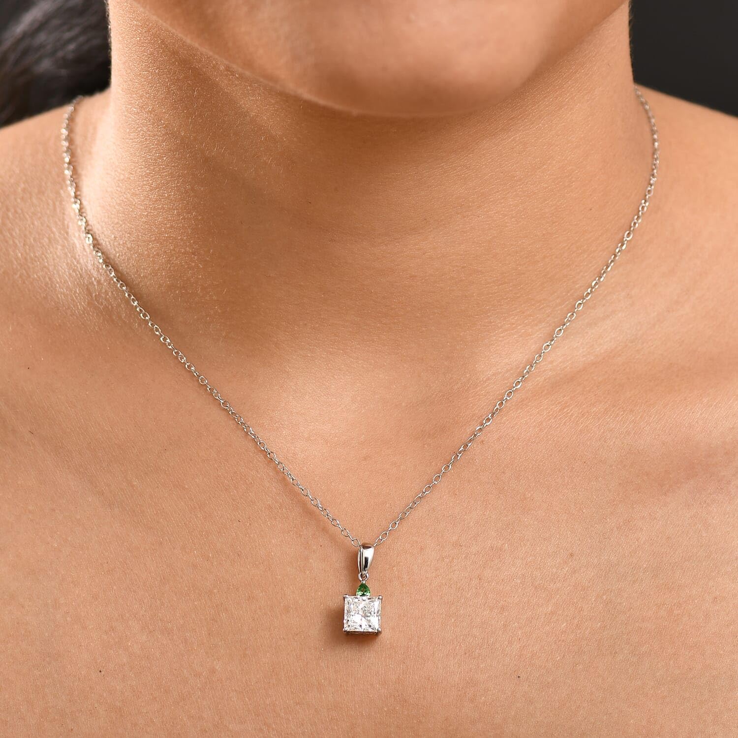 SHOP LC DELIVERING JOY IGI Certified Luxuriant Lab Grown Diamond E-F VS and Tsavorite Garnet 2.15 ctw Pendant Necklace in 950 Platinum 20 Inches Birthday Christmas Gifts - Image 3