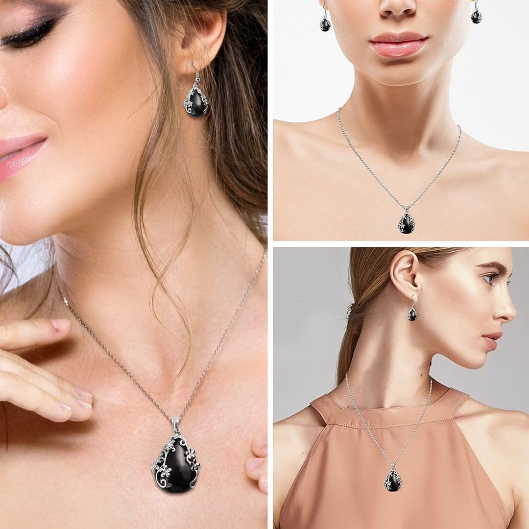 SHOP LC DELIVERING JOY Jewelry Set for Women - Floral Gemstone Necklace & Earring Sets - Lapis Lazuli, Black Onyx & Dendritic Pendant Necklaces & Dangle Earrings - 20" Necklace Length Gifts for Women - Image 2