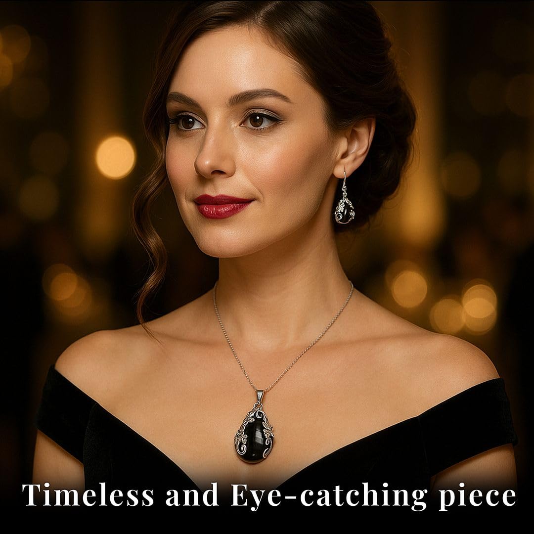 SHOP LC DELIVERING JOY Jewelry Set for Women - Floral Gemstone Necklace & Earring Sets - Lapis Lazuli, Black Onyx & Dendritic Pendant Necklaces & Dangle Earrings - 20" Necklace Length Gifts for Women - Image 6