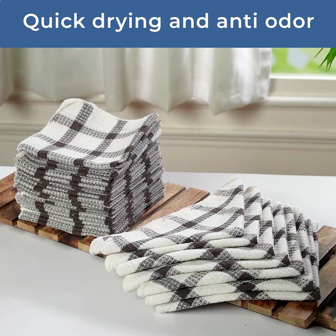 SHOP LC DELIVERING JOY Kitchen Towels Dish Cloths | Set of 24 | 100% Cotton | 12 x 12 Inches | Checkered Pattern Brown Dish Towels Scrubbing Clothes Cleaning Rags Kitchen Essentials Birthday - Image 3