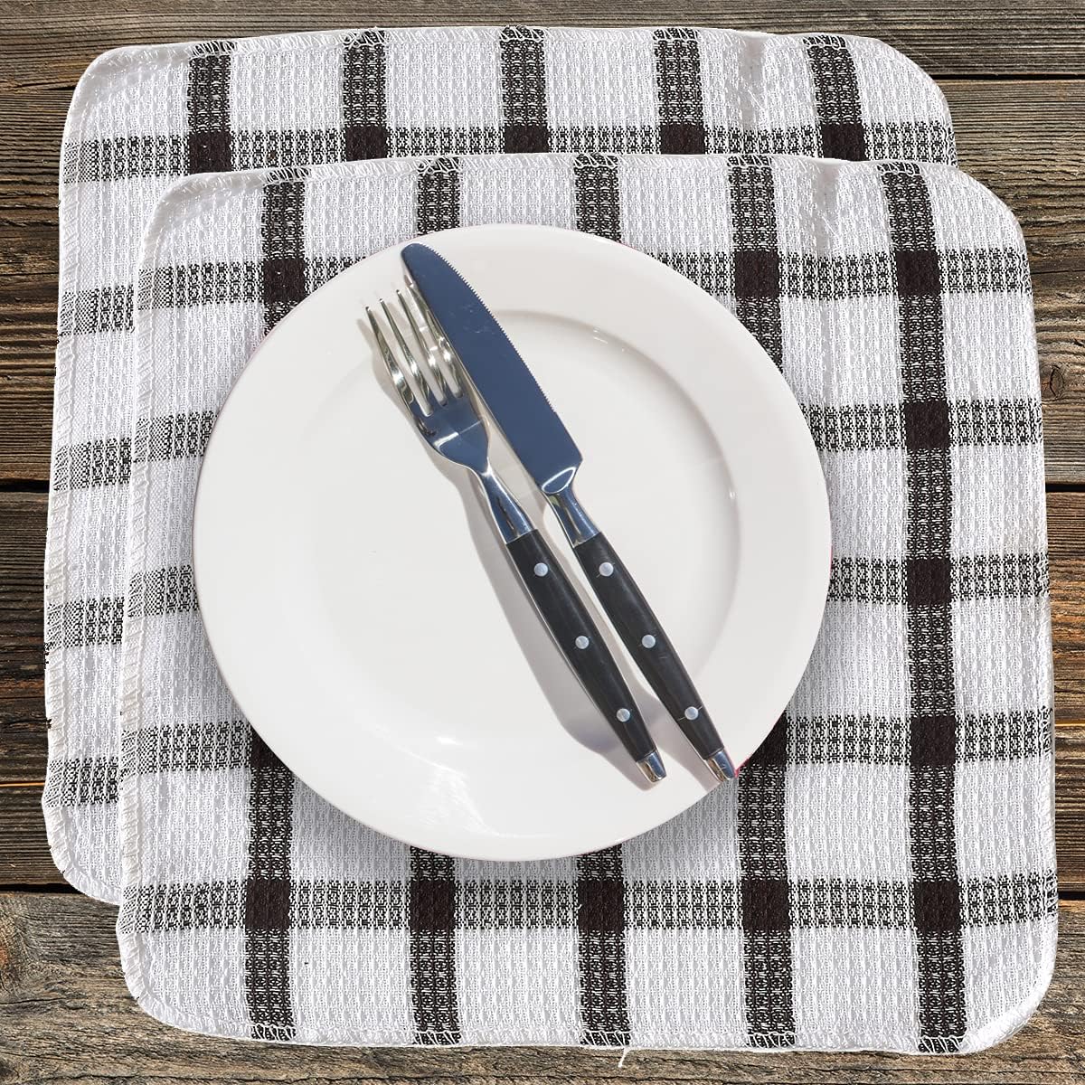 SHOP LC DELIVERING JOY Kitchen Towels Dish Cloths | Set of 24 | 100% Cotton | 12 x 12 Inches | Checkered Pattern Brown Dish Towels Scrubbing Clothes Cleaning Rags Kitchen Essentials Birthday - Image 8