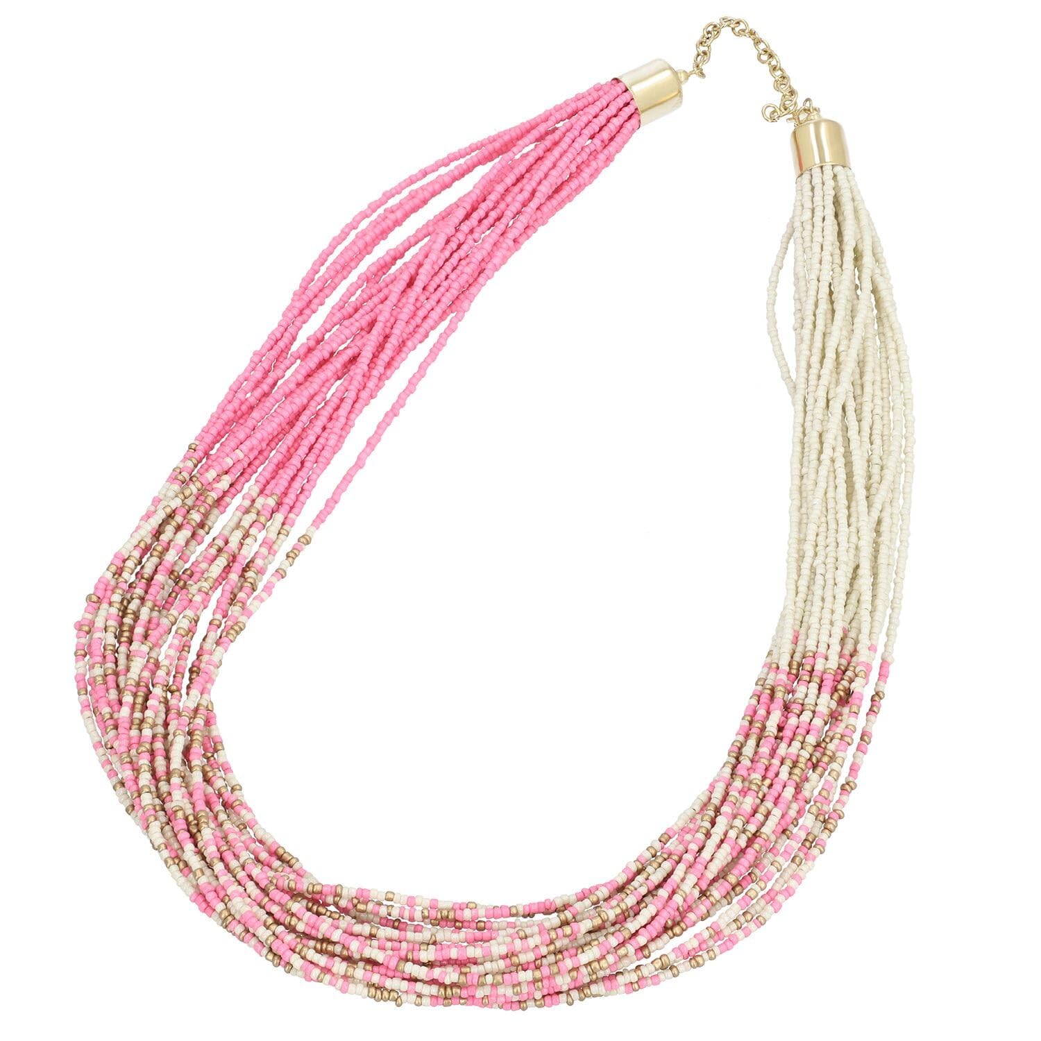 SHOP LC DELIVERING JOY Knotted Glass Seed Bead Beaded Goldtone Necklace for Women Jewelry Size 17" Boho Western Birthday Christmas Gifts