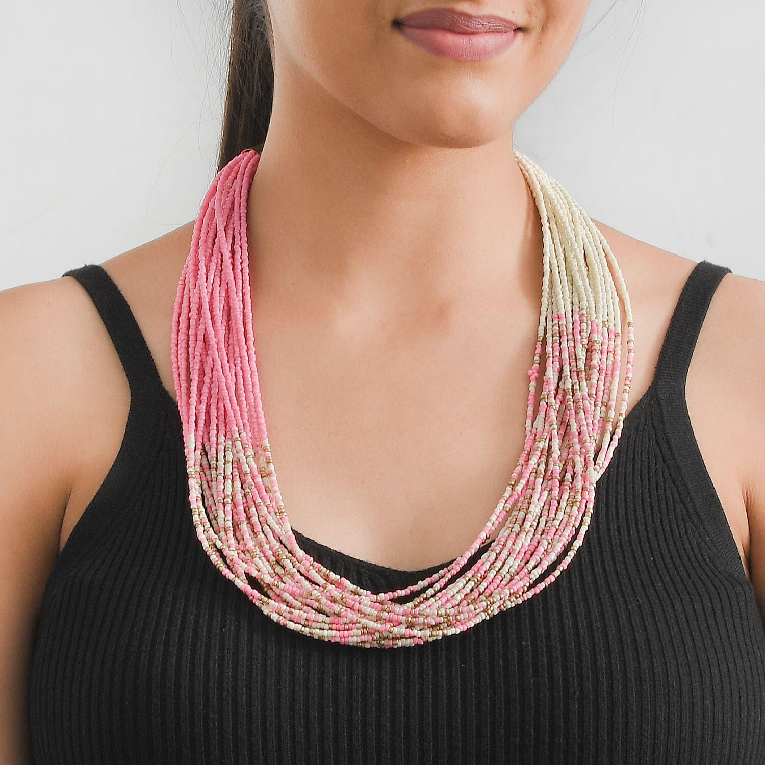 SHOP LC DELIVERING JOY Knotted Glass Seed Bead Beaded Goldtone Necklace for Women Jewelry Size 17" Boho Western Birthday Christmas Gifts - Image 2