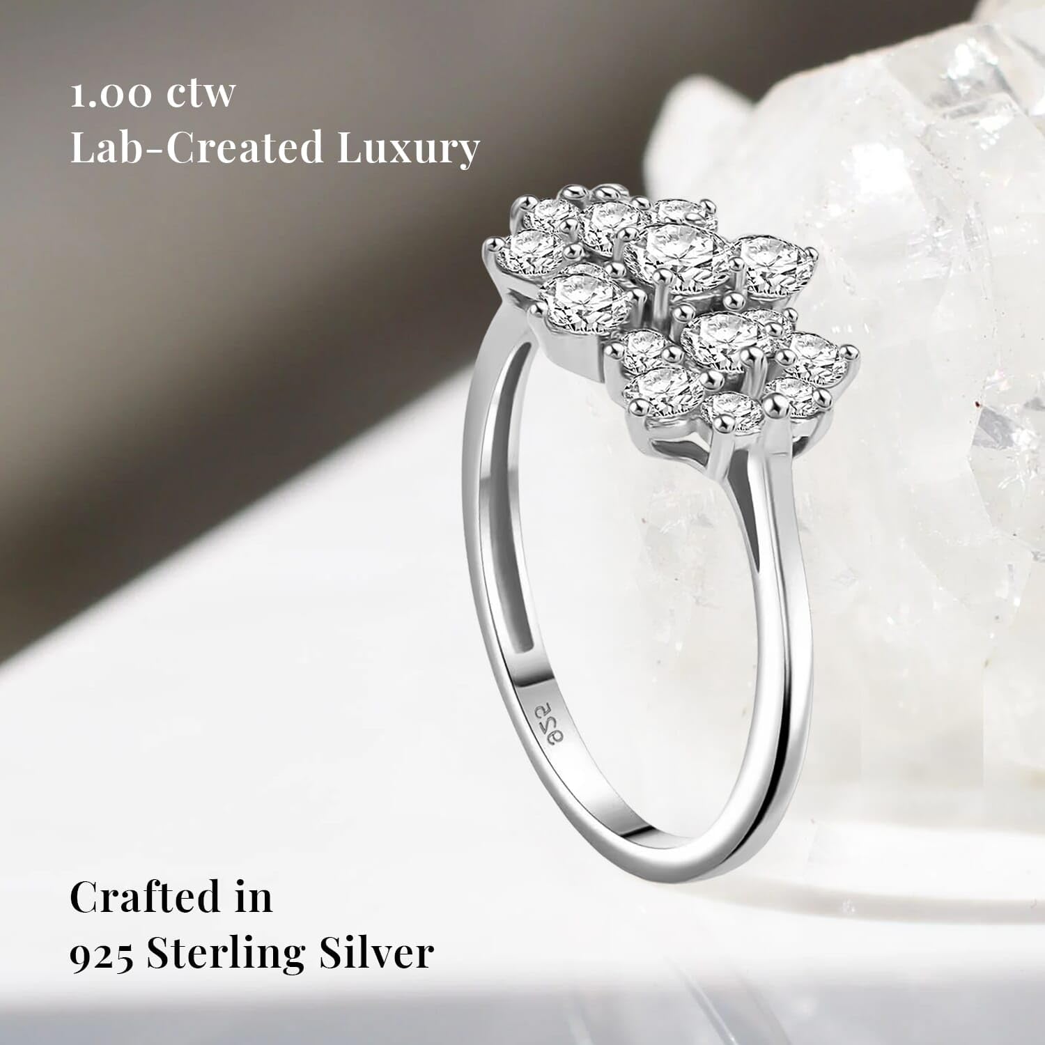 SHOP LC DELIVERING JOY Lab Grown White Diamond 925 Sterling Silver Rhodium Plated Ring for Women Jewelry Birthday Christmas Gifts Size 9 Ct 1 G-H Color SI Clarity - Image 3