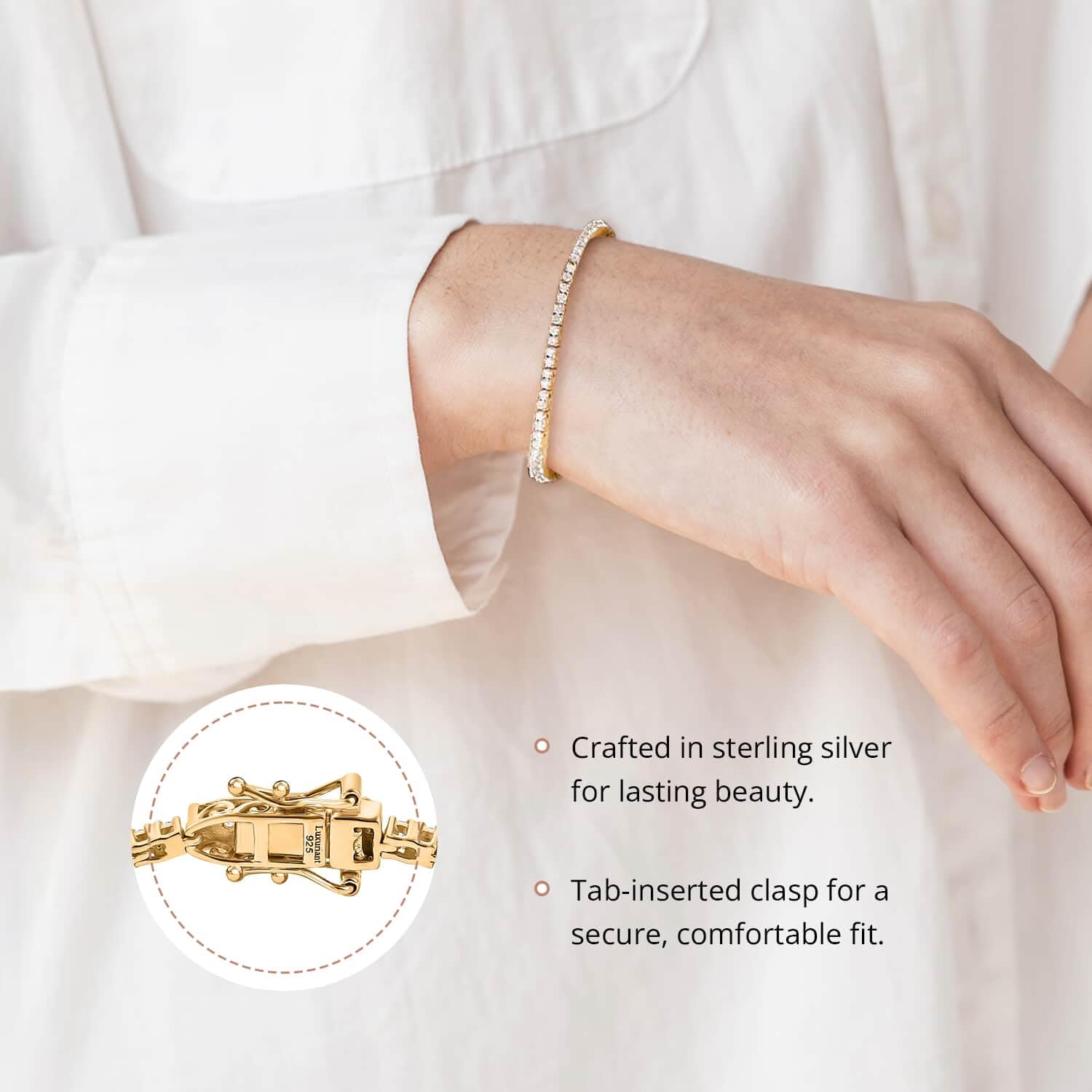 SHOP LC DELIVERING JOY Lab Grown White Diamond Round 925 Sterling Silver 18K Vermeil Yellow Gold Plated Tennis Bracelet for Women Jewelry Birthday Christmas Gifts Size 7.25" Ct 3 E-F Color VS Clarity - Image 4