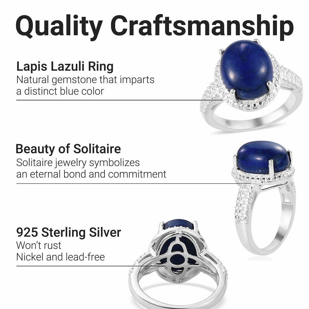 SHOP LC DELIVERING JOY Lapis Lazuli Ring for Women 925 Sterling Silver Rings Statement Jewelry Ctw 5.5 Birthday Christmas Gifts for Women - Image 3