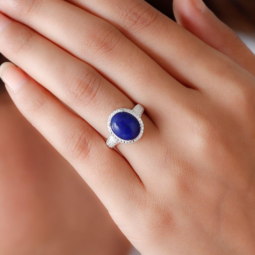 SHOP LC DELIVERING JOY Lapis Lazuli Ring for Women 925 Sterling Silver Rings Statement Jewelry Ctw 5.5 Birthday Christmas Gifts for Women - Image 4