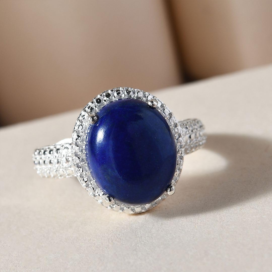 SHOP LC DELIVERING JOY Lapis Lazuli Ring for Women 925 Sterling Silver Rings Statement Jewelry Ctw 5.5 Birthday Christmas Gifts for Women - Image 5