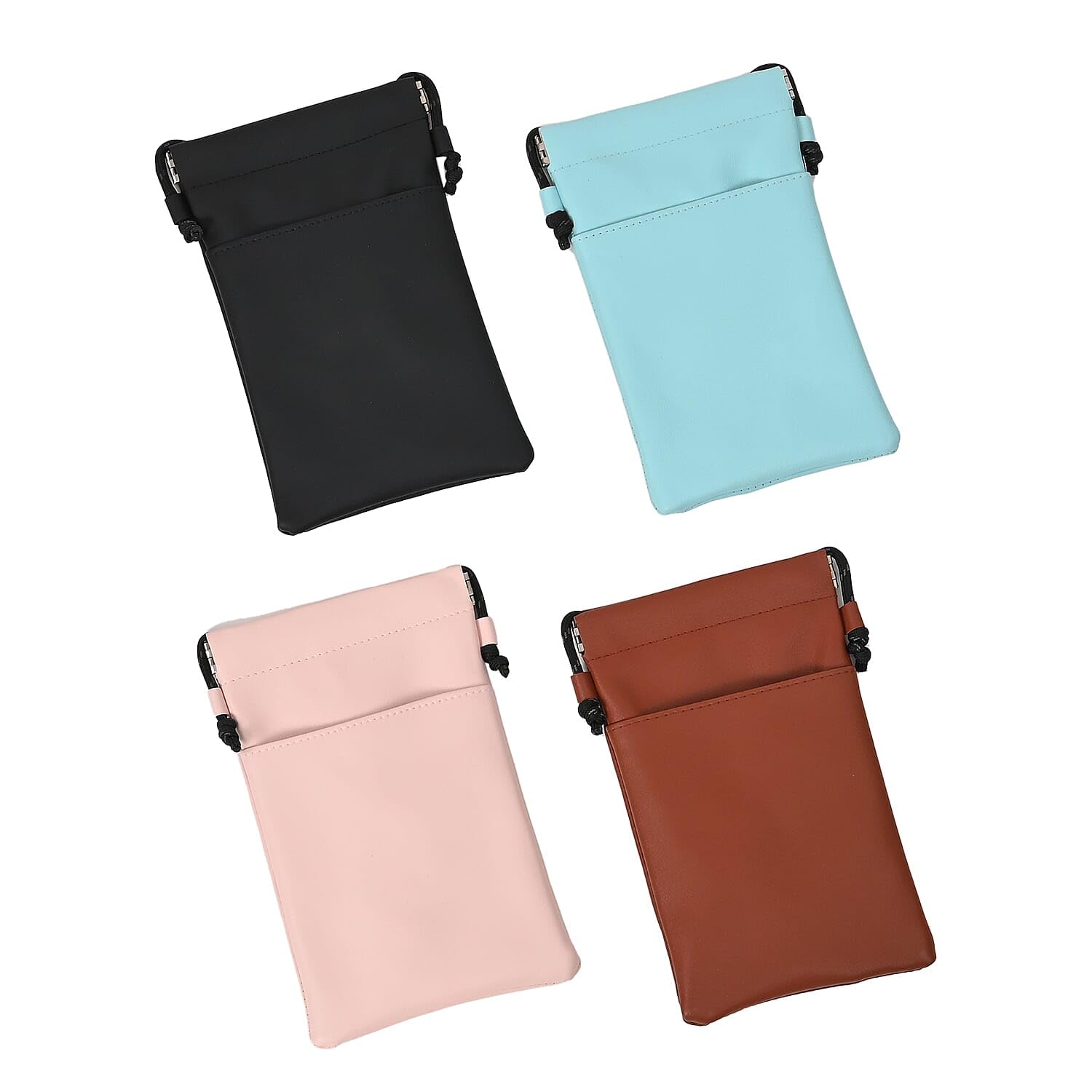 SHOP LC DELIVERING JOY Livmore Set of 4 Black, Pink, Blue and Brown Faux Leather Pouch with Cort