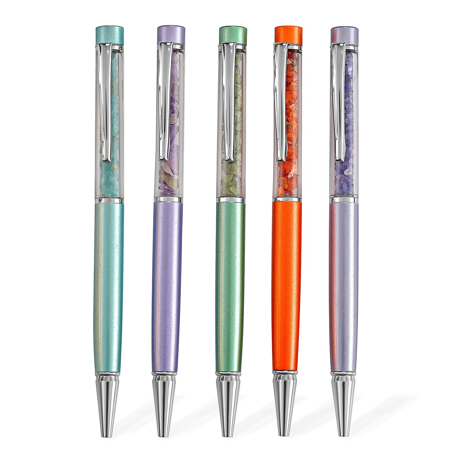 SHOP LC DELIVERING JOY Livmore Set Of 5 Amythyst, Green Apatite, Fire Opal, Tanzanite and Blue Apatite Gemstone Pen