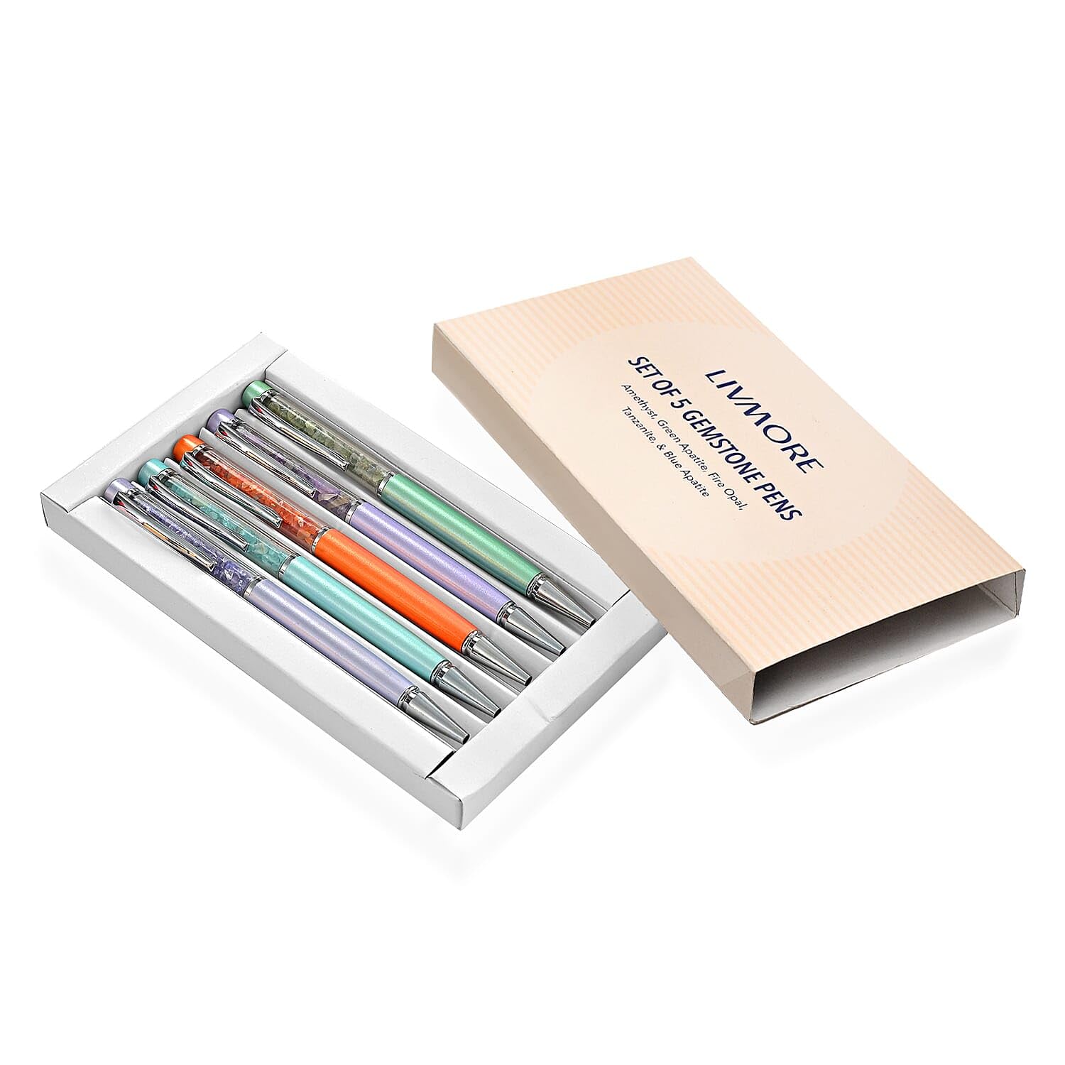 SHOP LC DELIVERING JOY Livmore Set Of 5 Amythyst, Green Apatite, Fire Opal, Tanzanite and Blue Apatite Gemstone Pen - Image 7