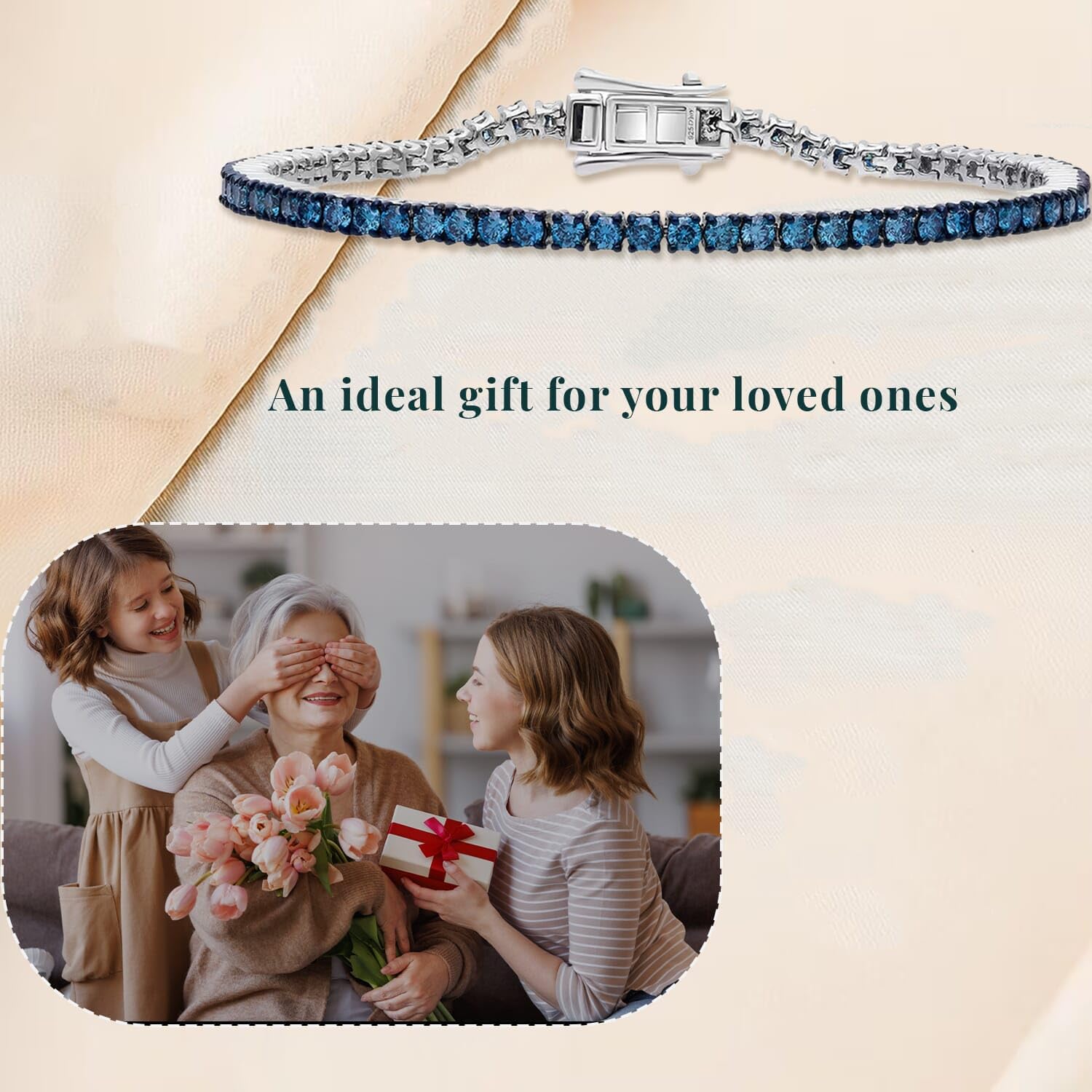 SHOP LC DELIVERING JOY Luxuriant Lab Grown Blue Diamond SI 3.00 Ct Frozen Grace Bracelet in Rhodium Plated Sterling Silver 7.25 In Birthday Christmas Gifts - Image 3