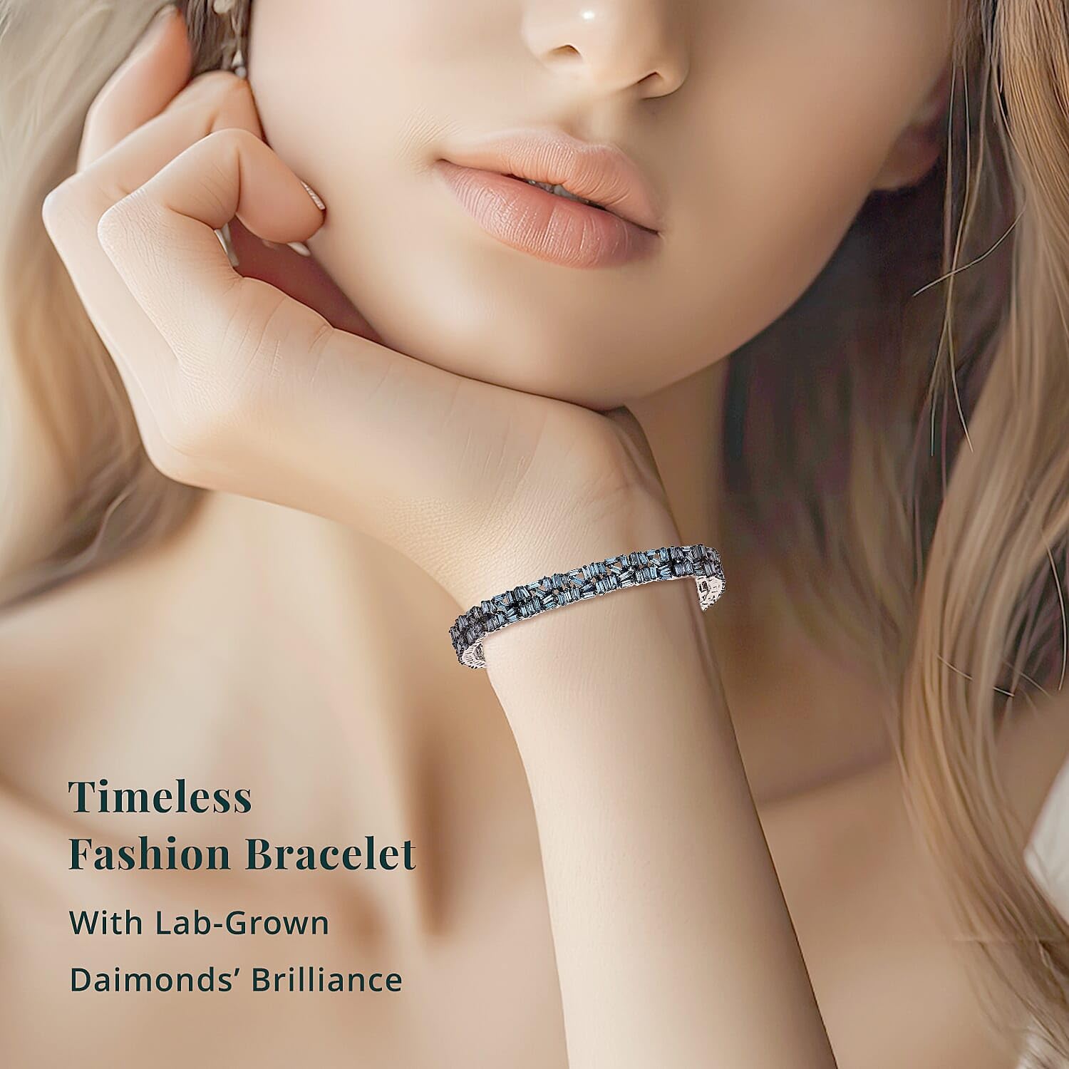 SHOP LC DELIVERING JOY Luxuriant Lab Grown Blue Diamond SI 5.00 Ct Bracelet in Rhodium Plated Sterling Silver 6.50 In Birthday Christmas Gifts - Image 2