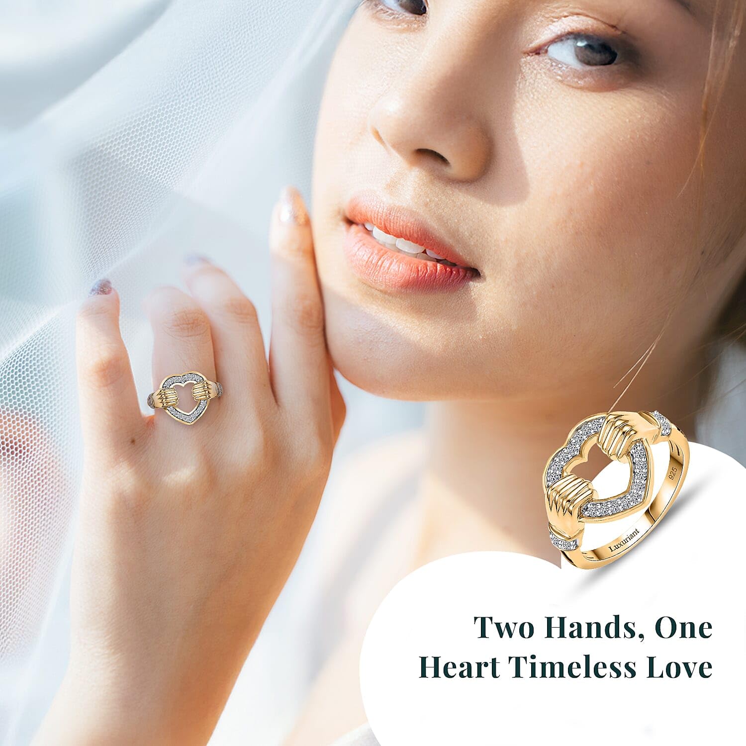 SHOP LC DELIVERING JOY Luxuriant Lab Grown Diamond G-H, SI 0.25 Ct Embrace of Love Ring in 18 K Vermeil Yellow Gold Plated Sterling Silver Size 7 Birthday Christmas Gifts - Image 2