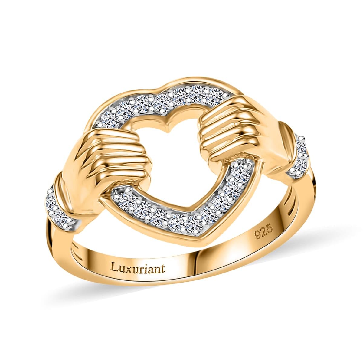 SHOP LC DELIVERING JOY Luxuriant Lab Grown Diamond G-H, SI 0.25 Ct Embrace of Love Ring in 18 K Vermeil Yellow Gold Plated Sterling Silver Size 5 Birthday Gifts