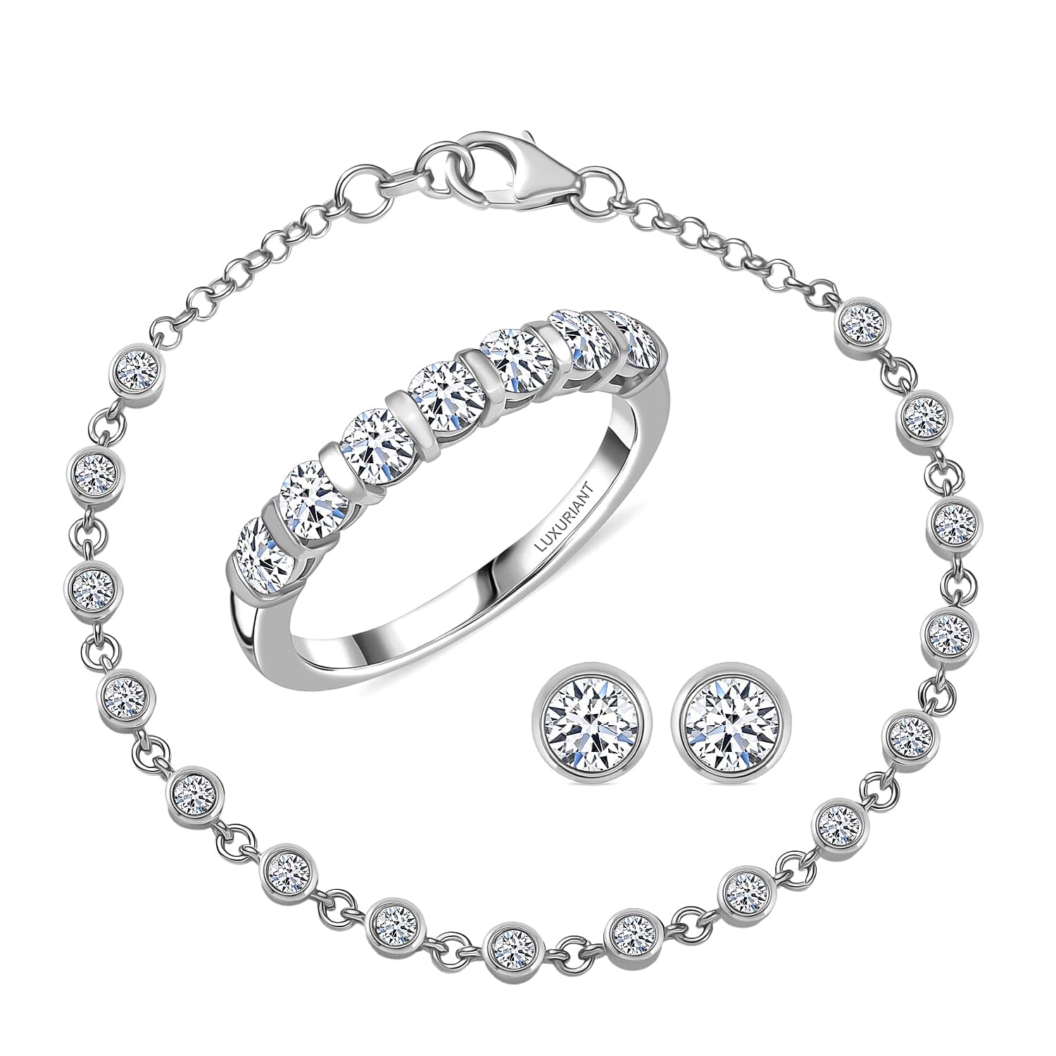 SHOP LC DELIVERING JOY Luxuriant Lab Grown Diamond SII1 2.80 ctw Bubbles Ring Size 6 and Stud Earrings and Bracelet 7.25In in Rhodium Over Sterling Silver Christmas Gifts
