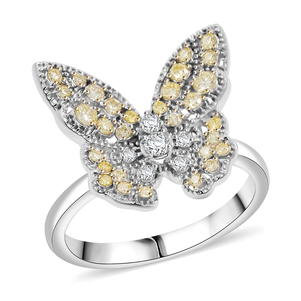SHOP LC DELIVERING JOY Luxuriant Lab Grown Yellow Diamond IR and Lab Grown Diamond VS 0.50 ctw Butterfly Ring in Rhodium Over Sterling Silver Size 8 Christmas Gifts