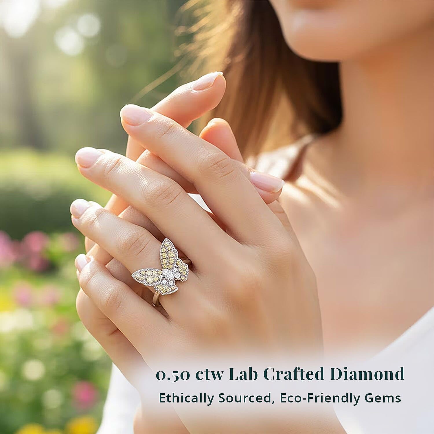 SHOP LC DELIVERING JOY Luxuriant Lab Grown Yellow Diamond IR and Lab Grown Diamond VS 0.50 ctw Butterfly Ring in Rhodium Over Sterling Silver Size 8 Christmas Gifts - Image 2