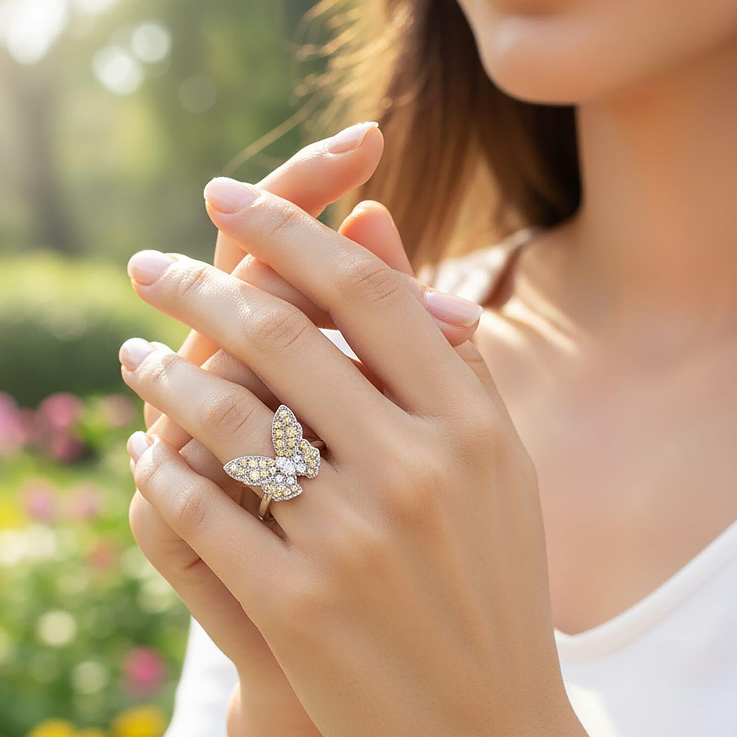 SHOP LC DELIVERING JOY Luxuriant Lab Grown Yellow Diamond IR and Lab Grown Diamond VS 0.50 ctw Butterfly Ring in Rhodium Over Sterling Silver Size 8 Christmas Gifts - Image 3