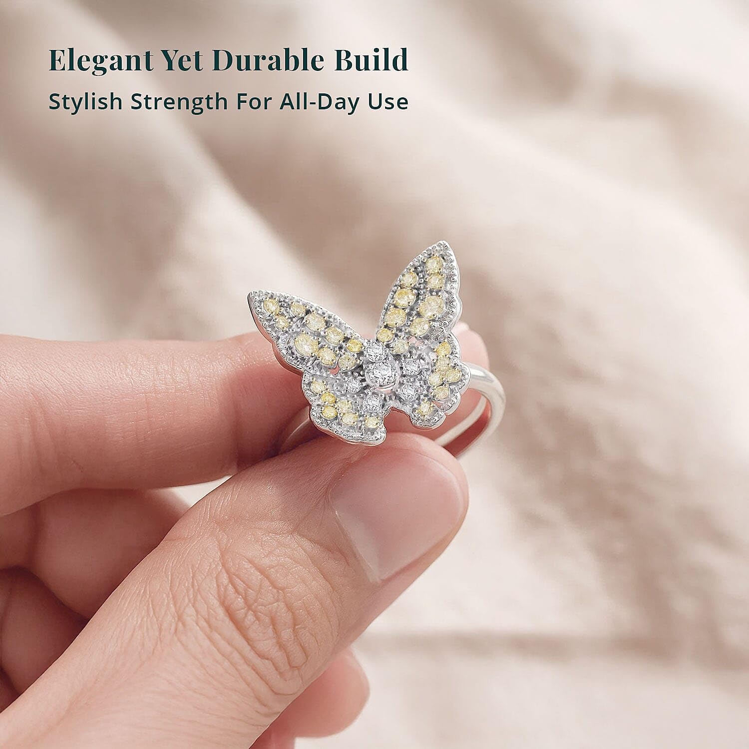 SHOP LC DELIVERING JOY Luxuriant Lab Grown Yellow Diamond IR and Lab Grown Diamond VS 0.50 ctw Butterfly Ring in Rhodium Over Sterling Silver Size 8 Christmas Gifts - Image 5