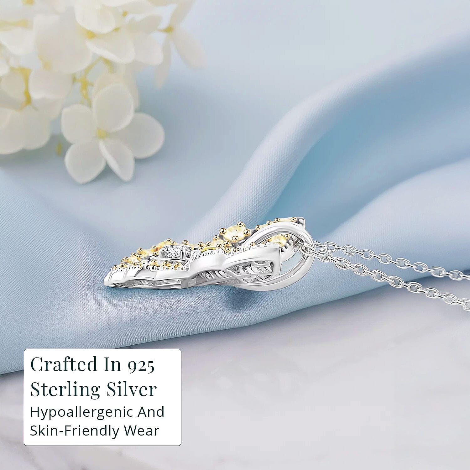 SHOP LC DELIVERING JOY Luxuriant Lab Grown Yellow Diamond IR and Lab Grown Diamond VS 0.50 ctw Butterfly Pendant Necklace in Rhodium Over Sterling Silver 20 Inches Christmas Gifts - Image 2