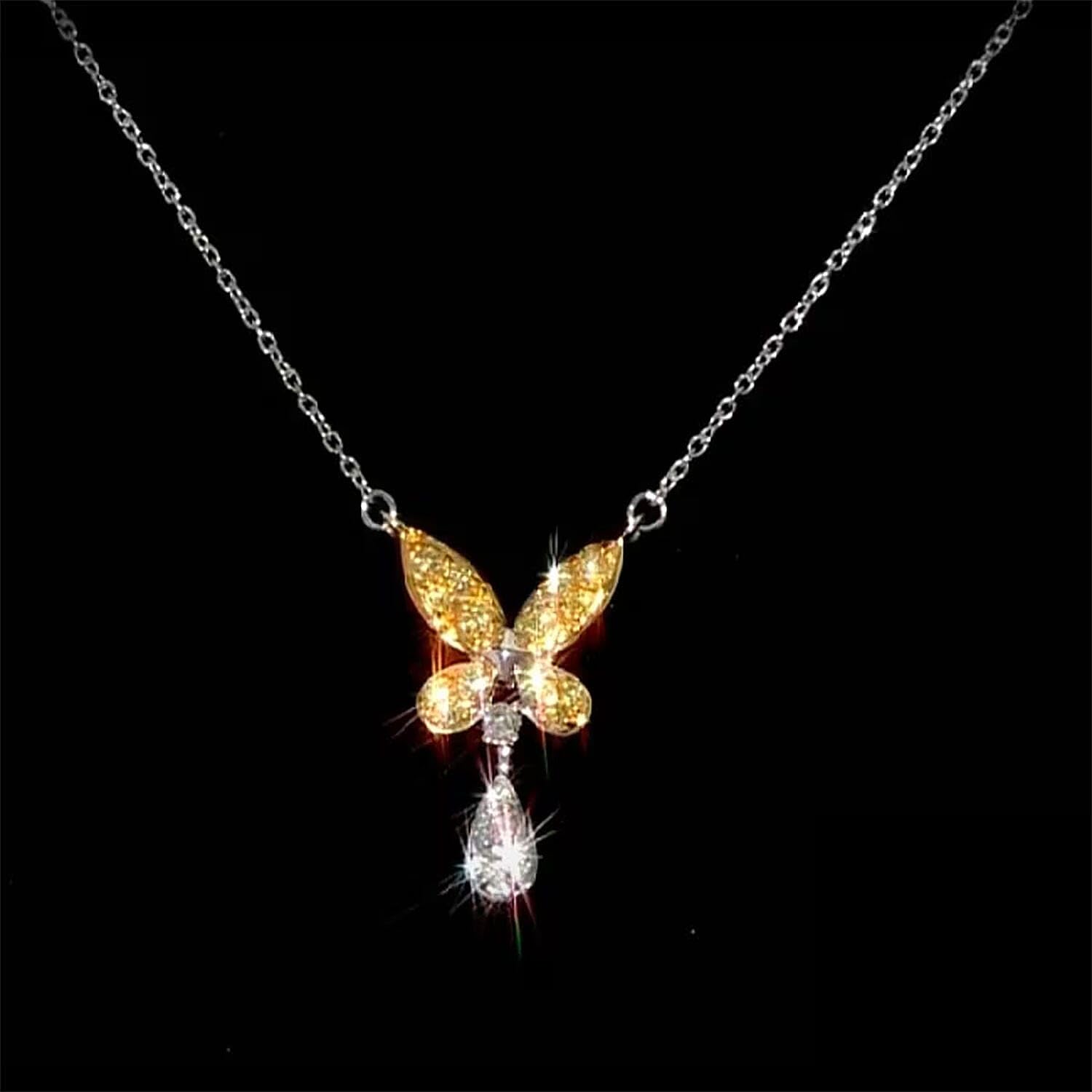 SHOP LC DELIVERING JOY Luxuriant Lab Grown Yellow Diamond IR and Lab Grown Diamond VS 0.25 ctw Butterfly Pendant Necklace in Rhodium Over Sterling Silver 18-20 Inches Christmas Gifts