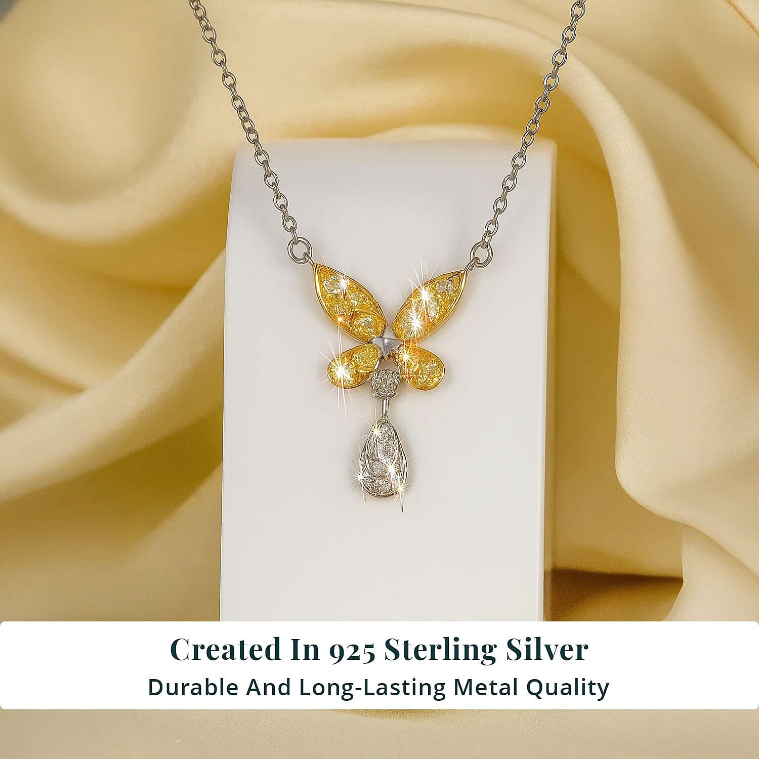 SHOP LC DELIVERING JOY Luxuriant Lab Grown Yellow Diamond IR and Lab Grown Diamond VS 0.25 ctw Butterfly Pendant Necklace in Rhodium Over Sterling Silver 18-20 Inches Christmas Gifts - Image 2